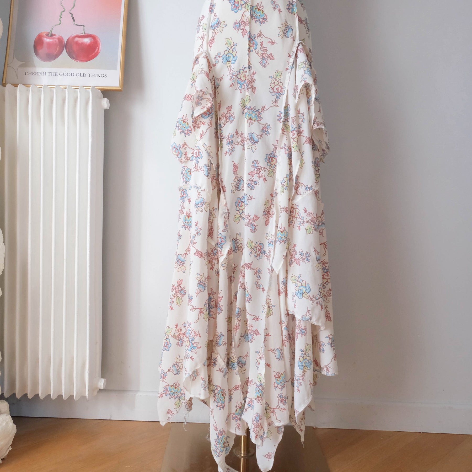 Vintage Asymmetrical Floral Maxi Dress with Ruffle