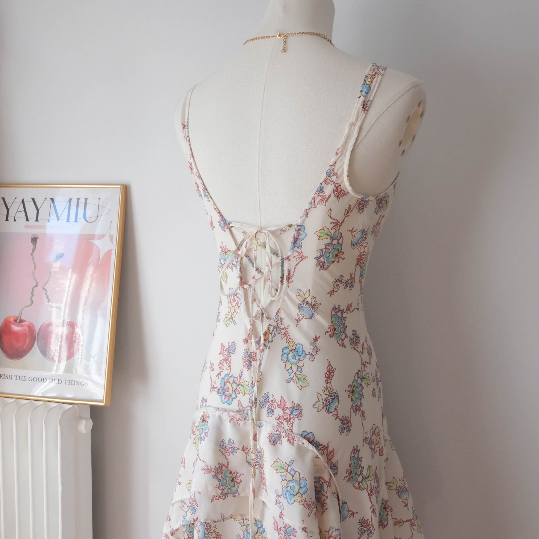 Vintage Asymmetrical Floral Maxi Dress with Ruffle