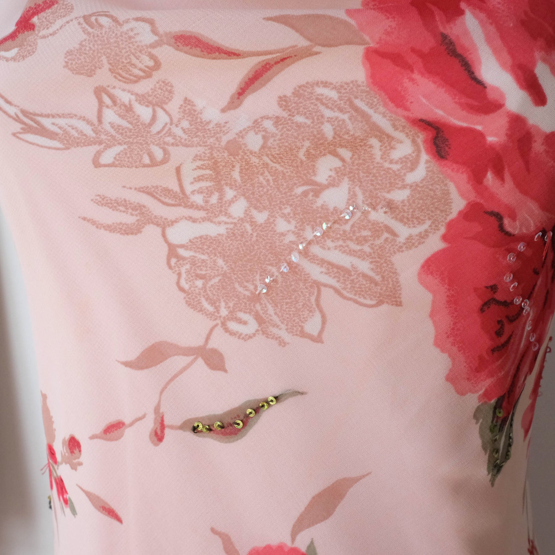 Vintage Beaded Floral Dress with Cowl Neckline