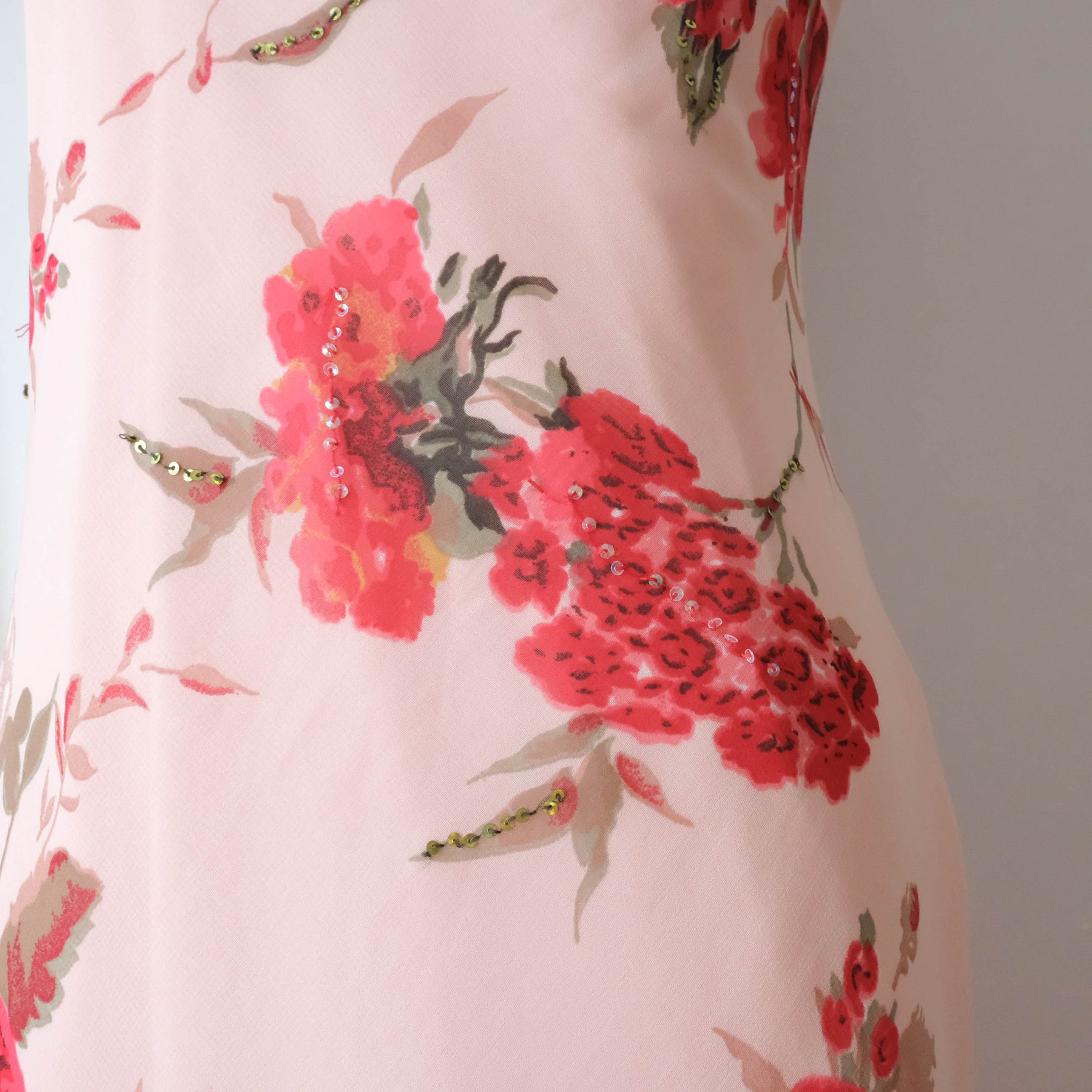 Vintage Beaded Floral Dress with Cowl Neckline