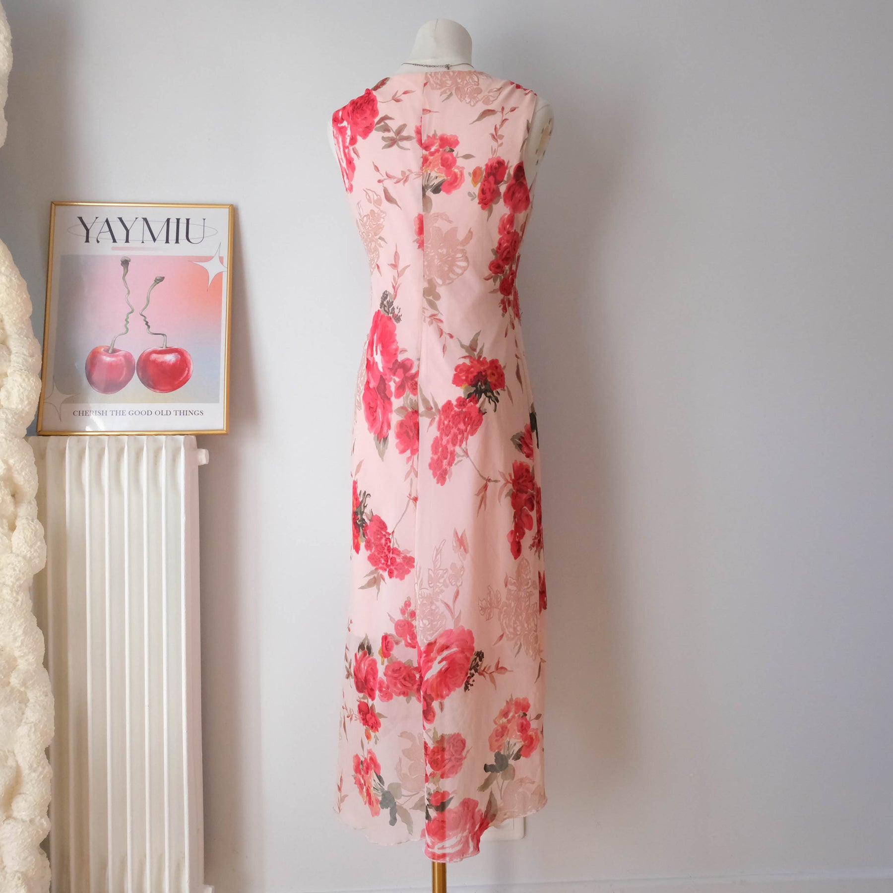 Vintage Beaded Floral Dress with Cowl Neckline