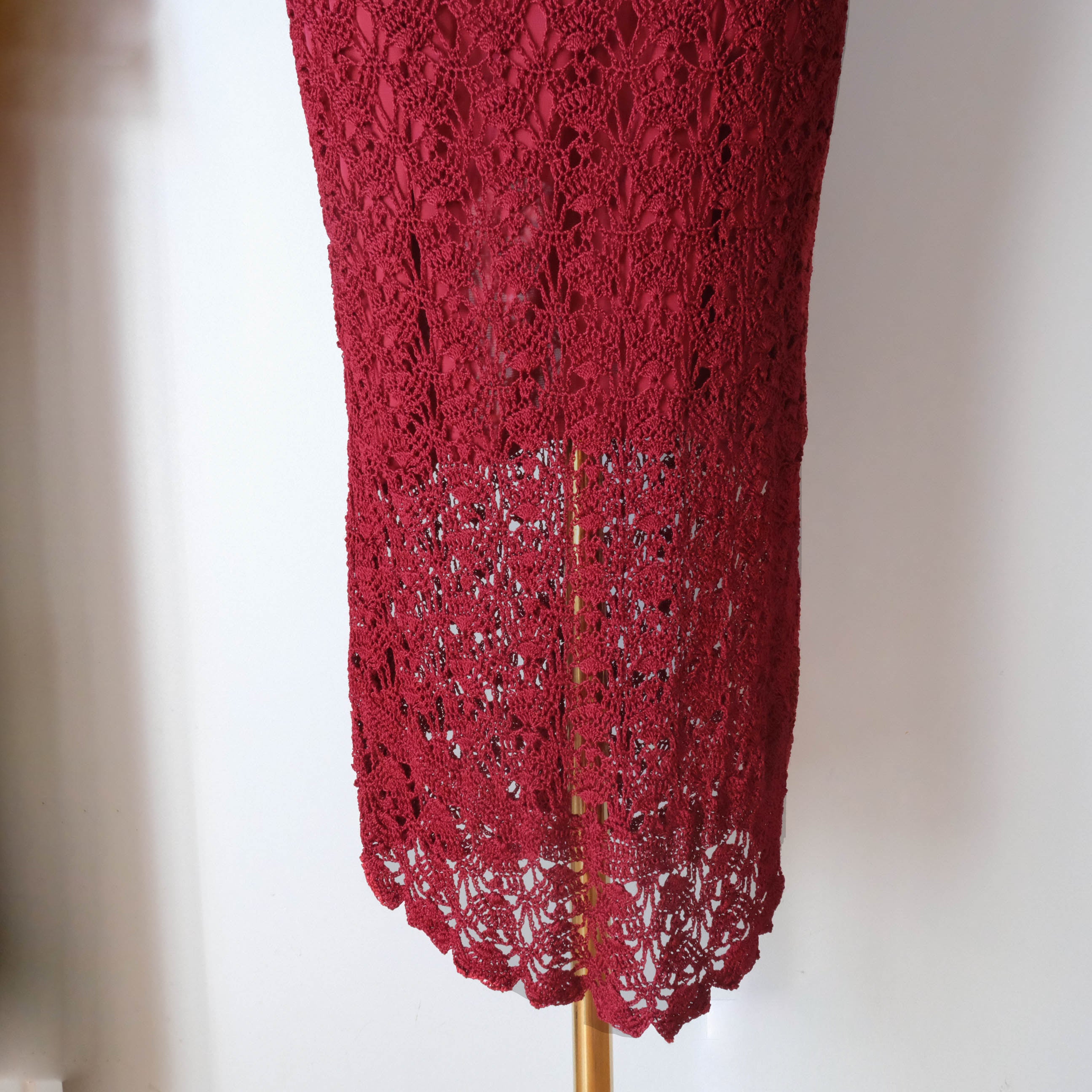 DERHY Vintage Sultry Scarlet Crochet Midi Dress