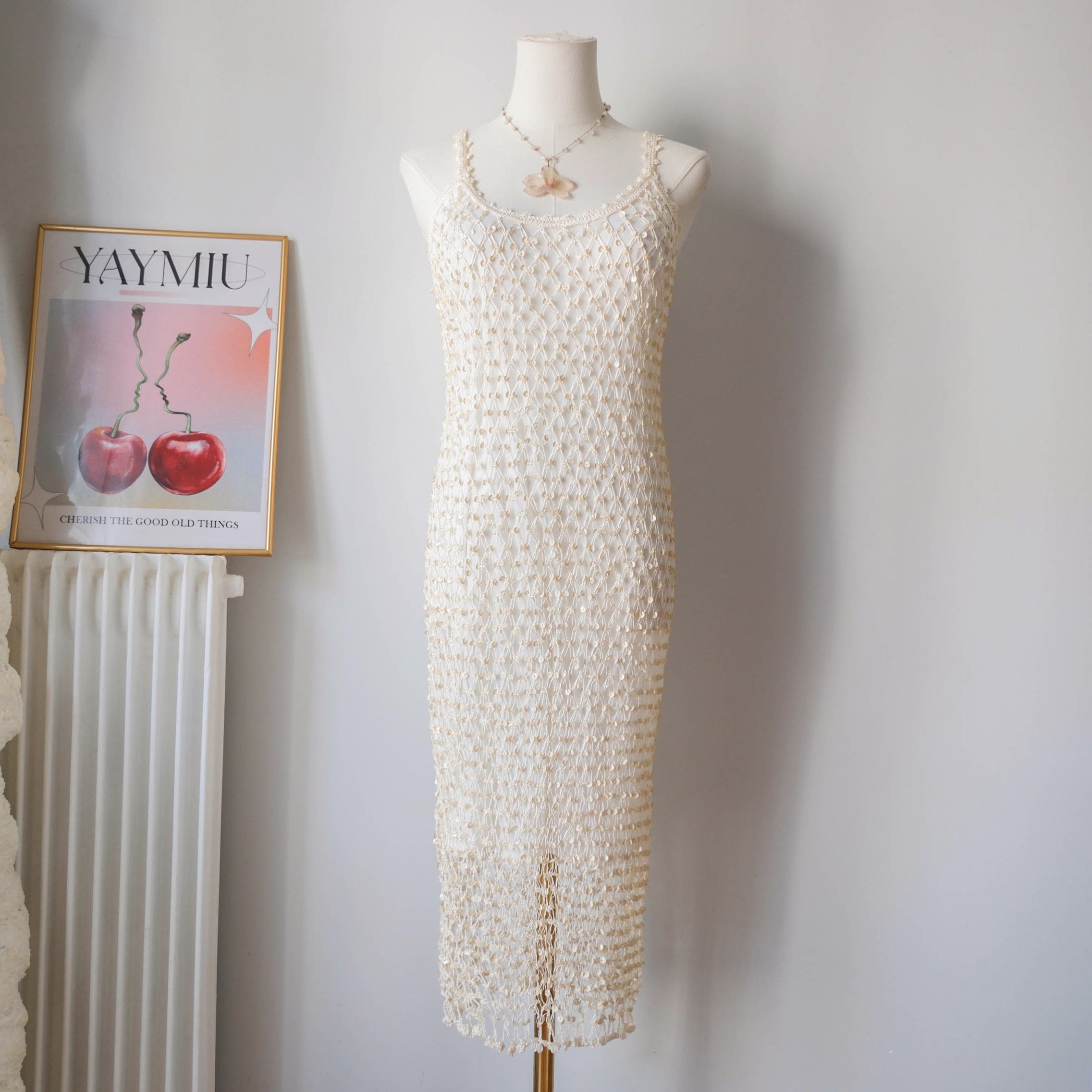 Vintage Sequin Crochet Fishnet Dress