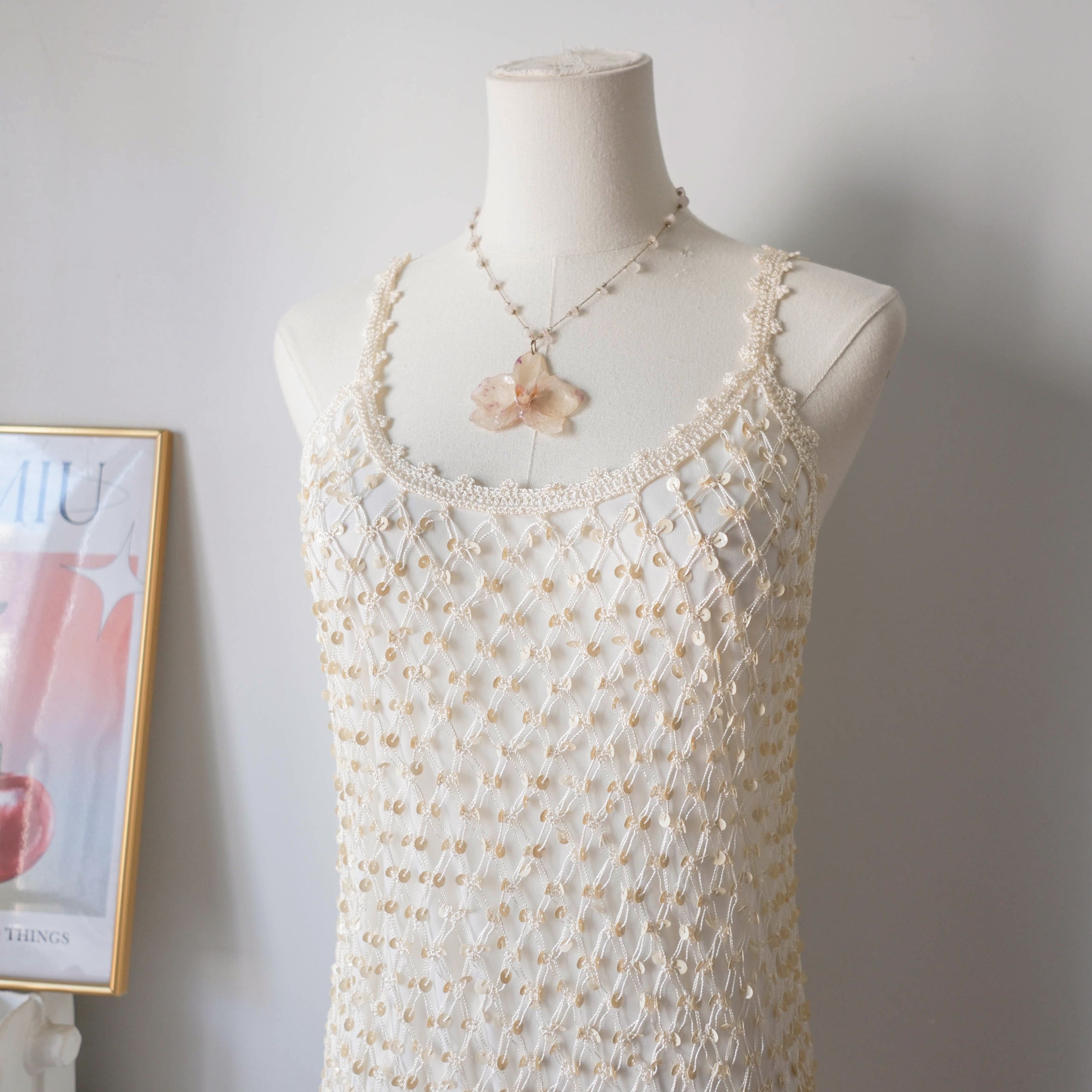 Vintage Sequin Crochet Fishnet Dress