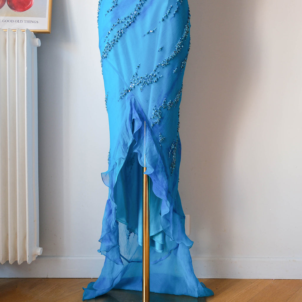 Vintage Beaded Silk Maxi Dress