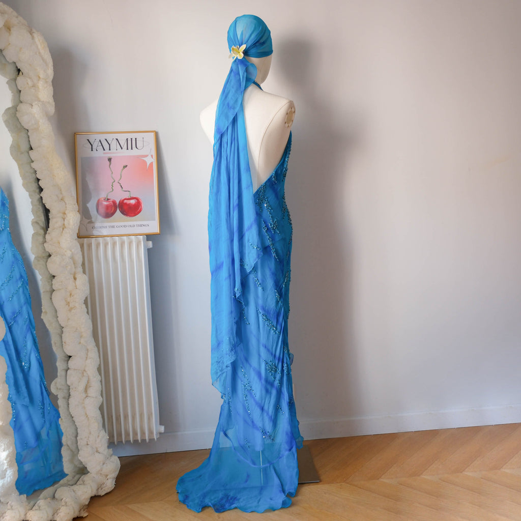 Vintage Beaded Silk Maxi Dress
