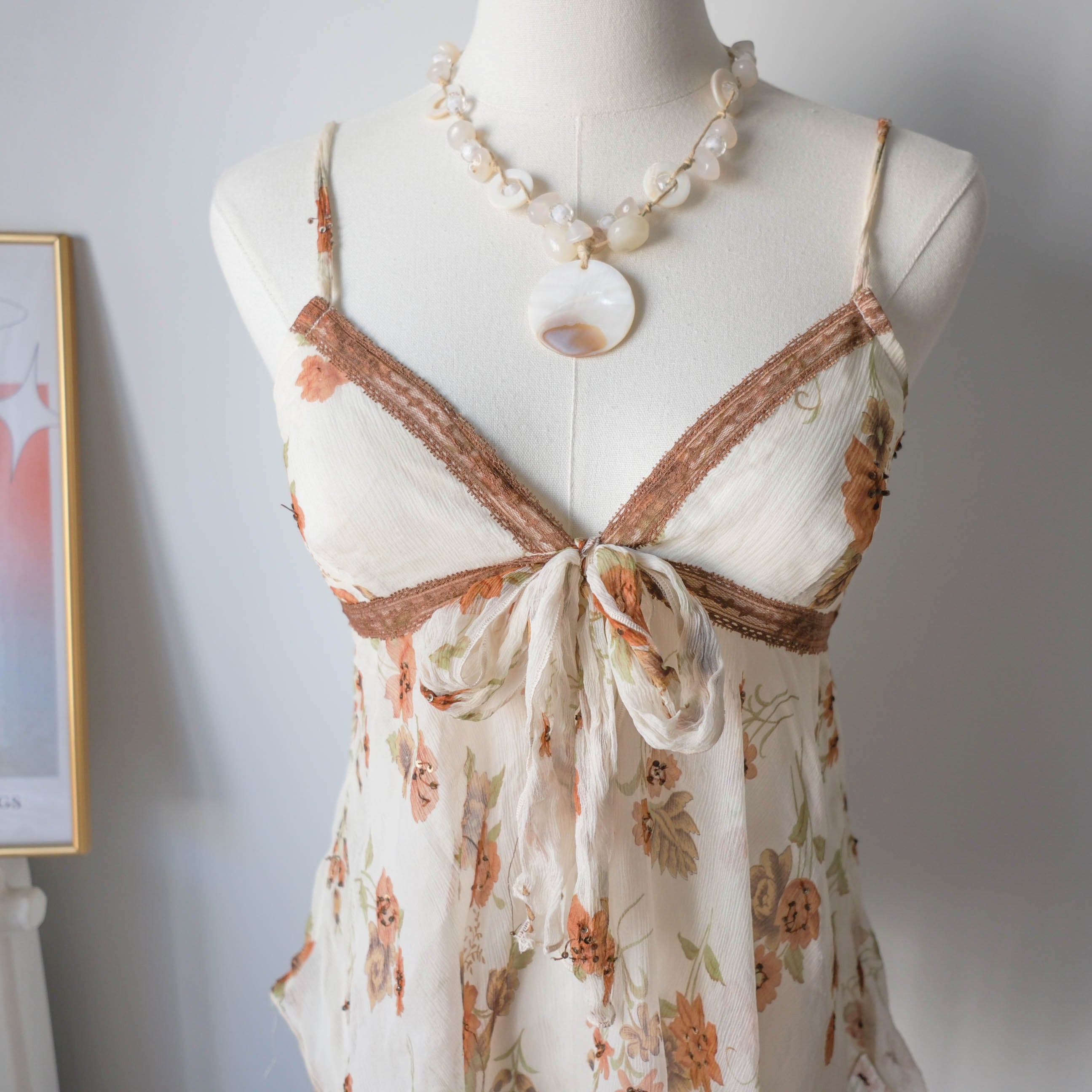 Vintage Dreamy Floral Silk Cami with Sequins
