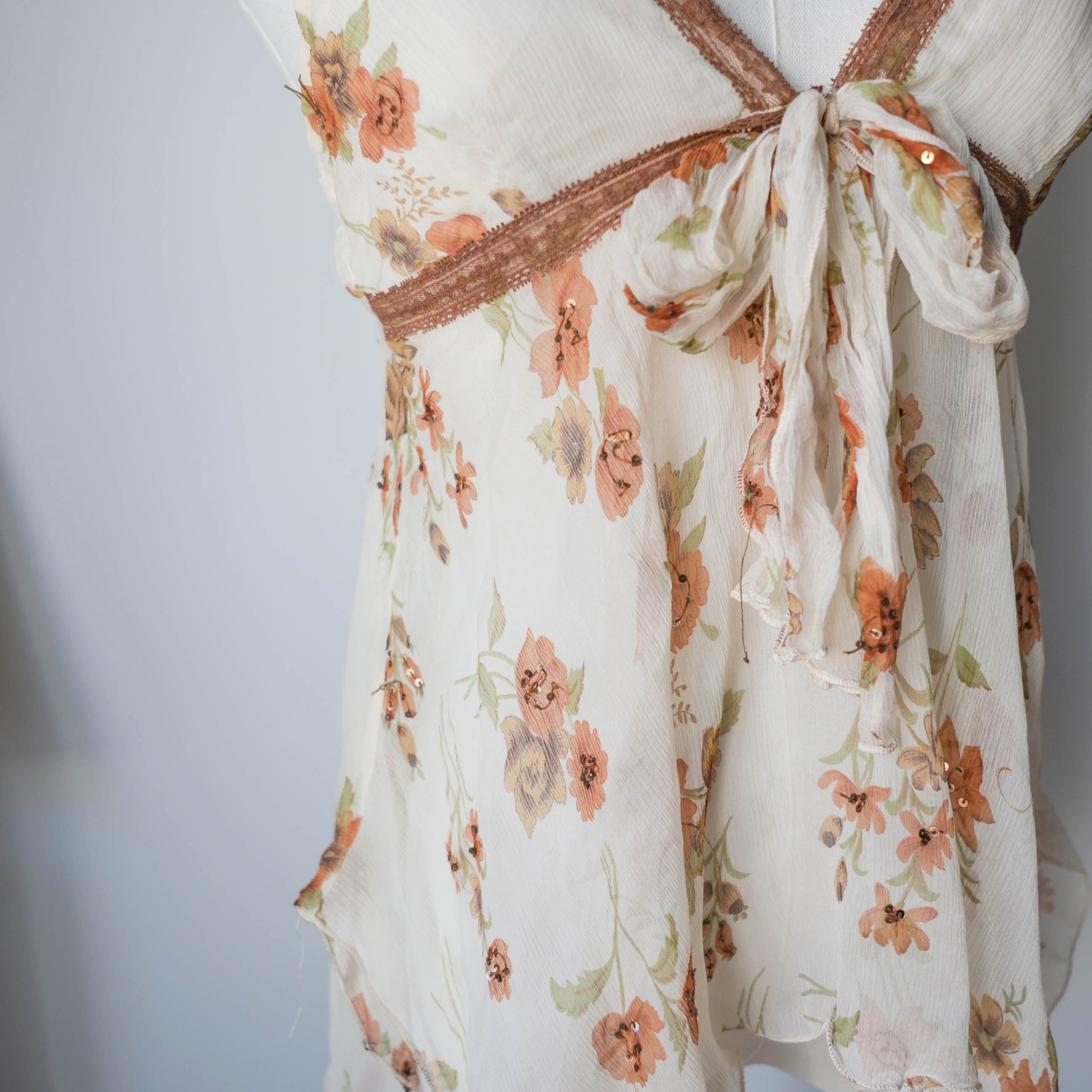 Vintage Dreamy Floral Silk Cami with Sequins