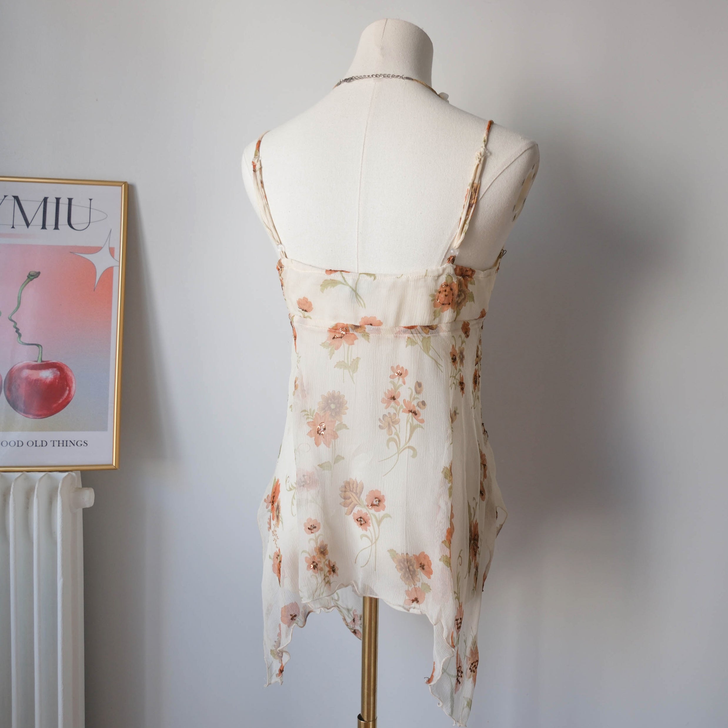 Vintage Dreamy Floral Silk Cami with Sequins