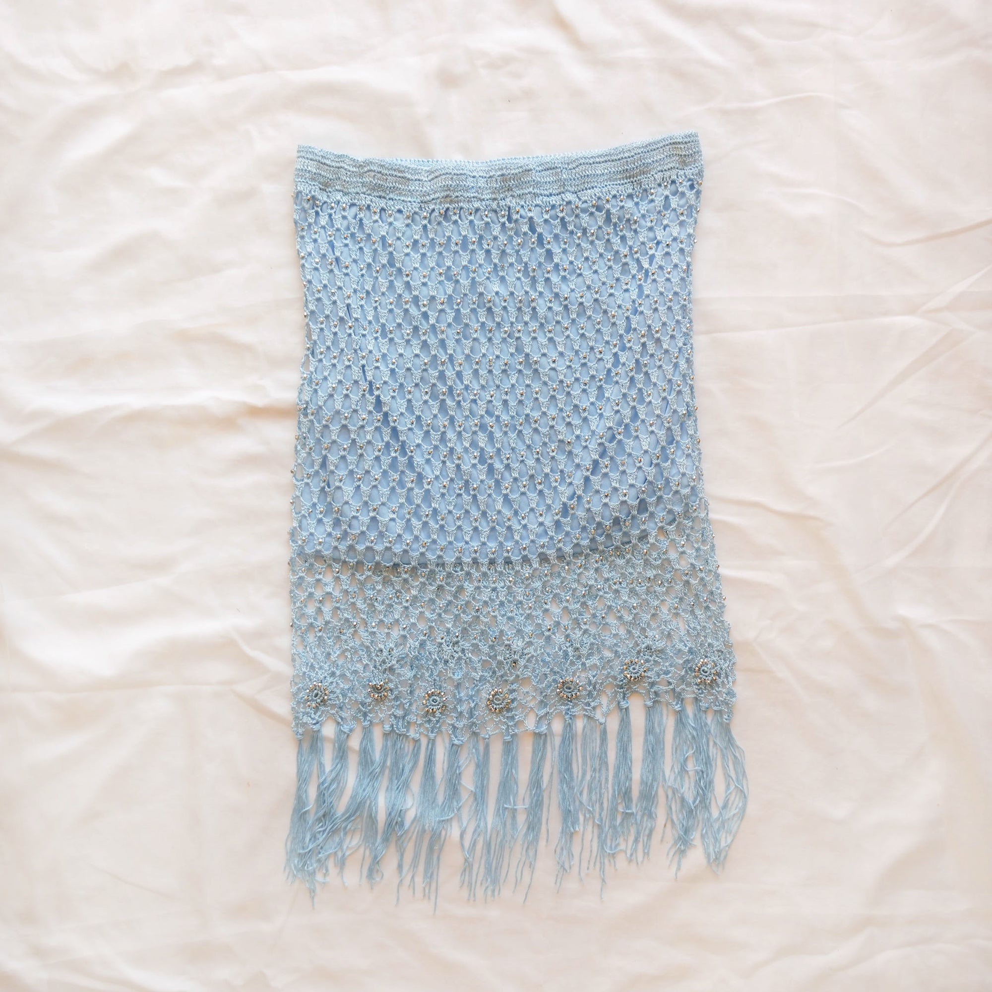 Vintage Beaded Crochet Fringe Midi skirt