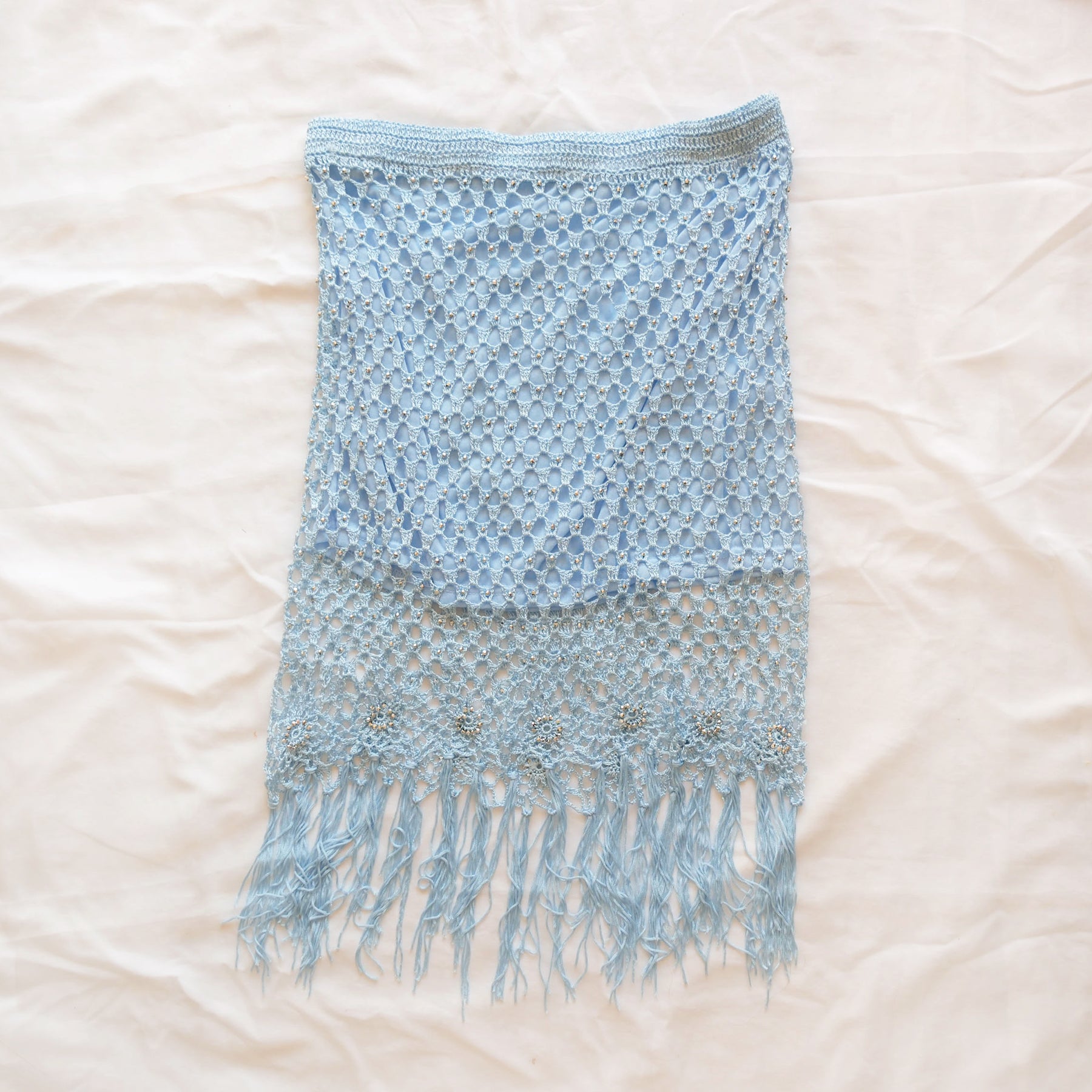 Vintage Beaded Crochet Fringe Midi skirt