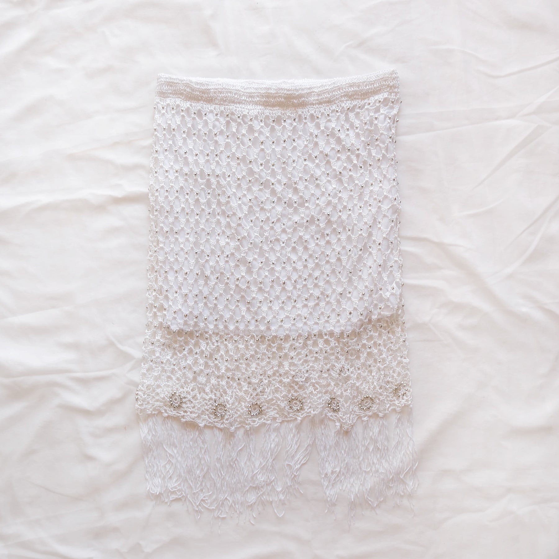 Vintage Beaded Crochet Fringe Midi skirt