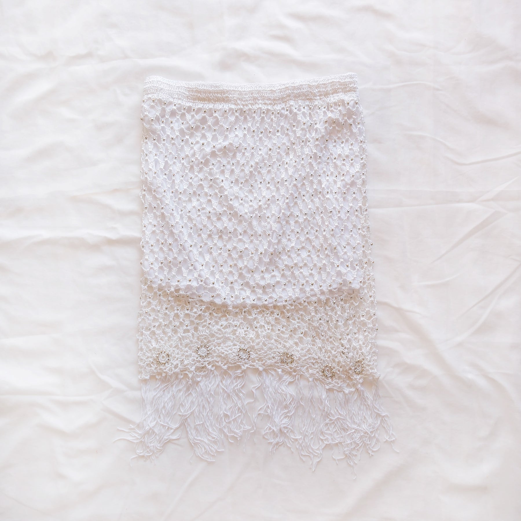 Vintage Beaded Crochet Fringe Midi skirt