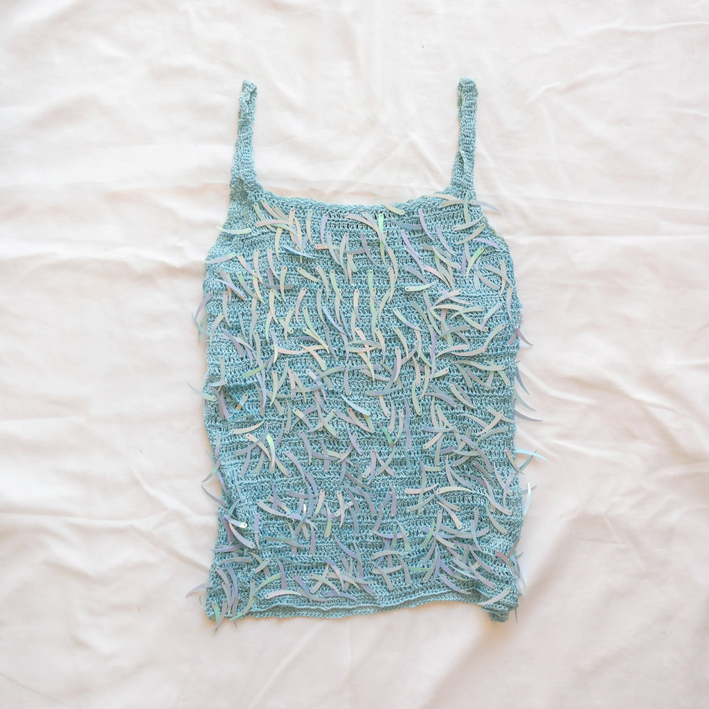 Vintage Crochet Sequins Crop Top