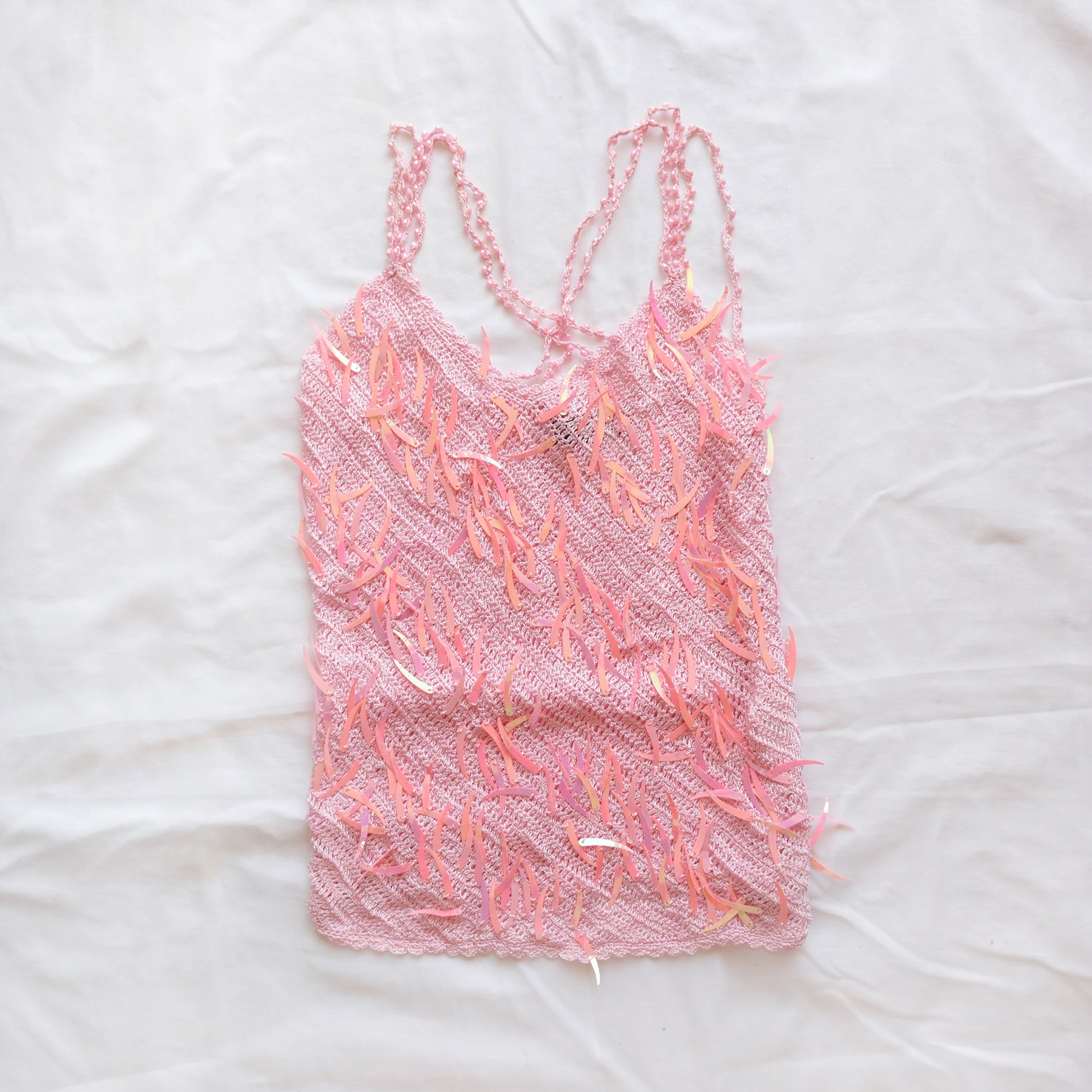 Vintage Crochet Sequins Multi Straps Cami Top