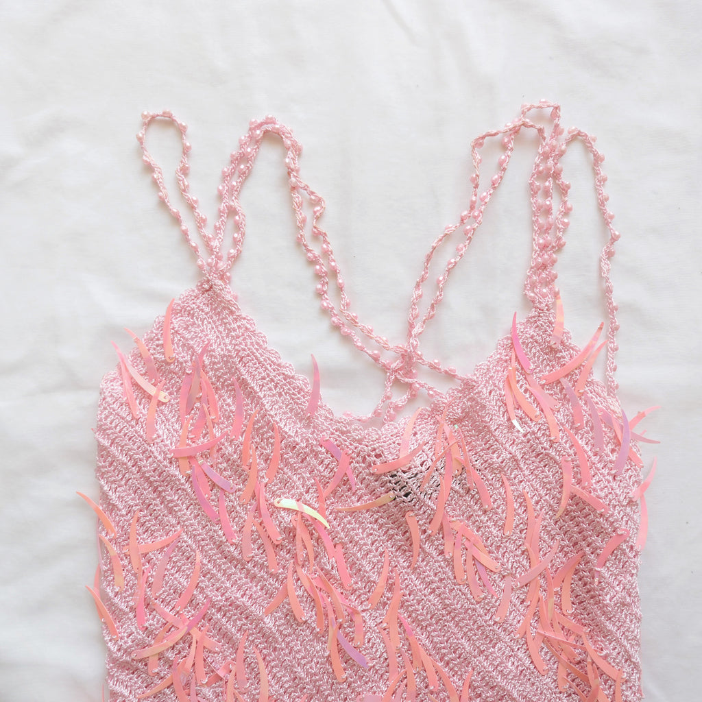Vintage Crochet Sequins Multi Straps Cami Top