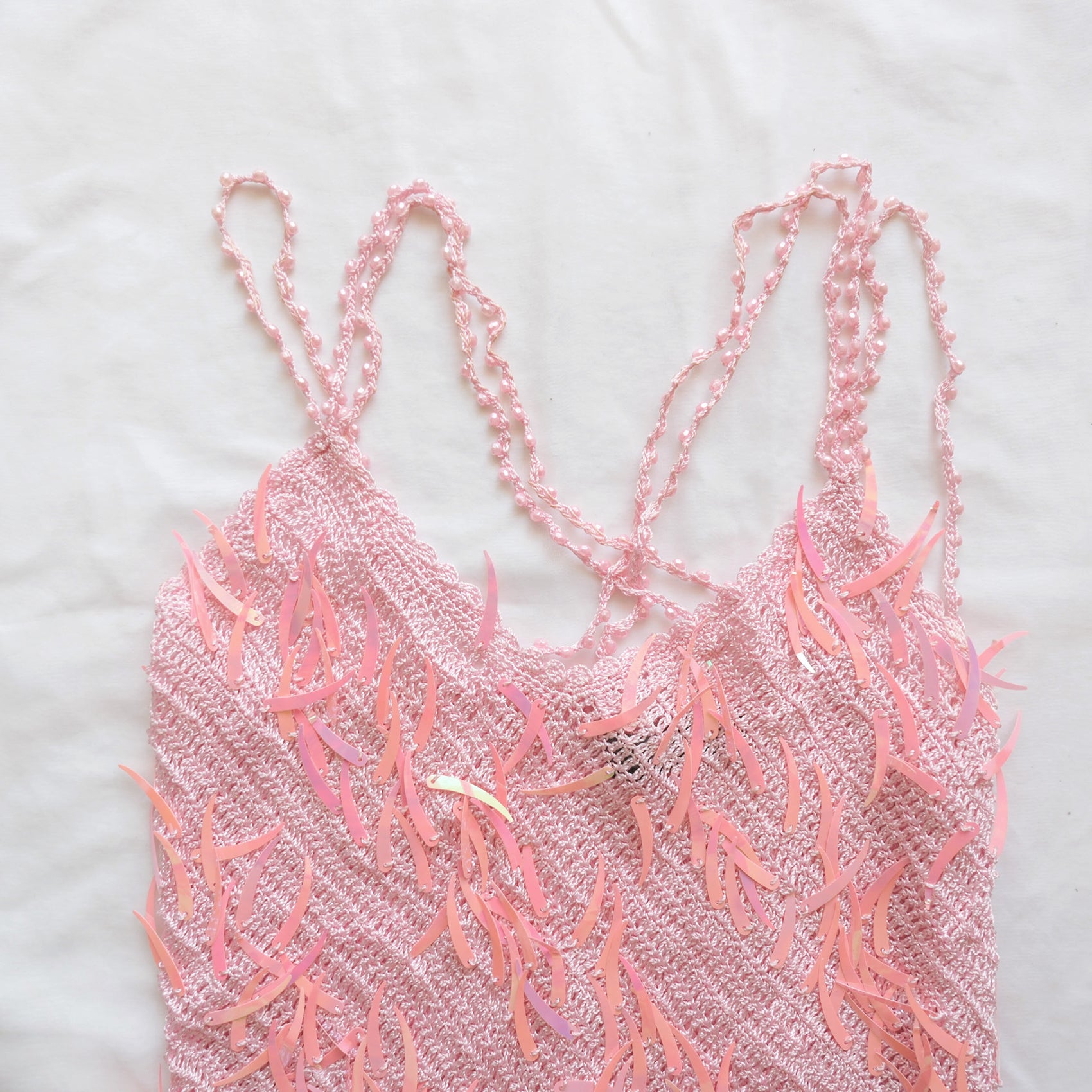 Vintage Crochet Sequins Multi Straps Cami Top