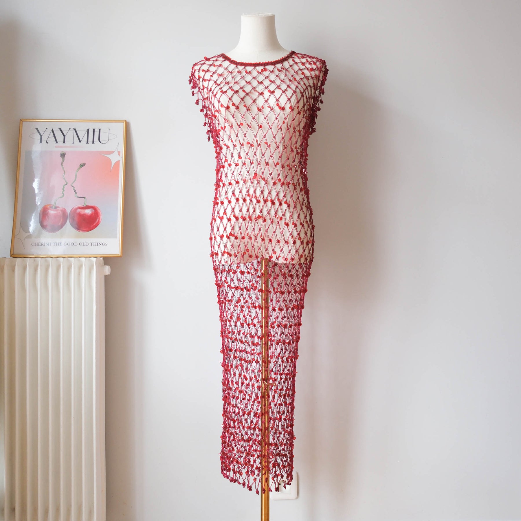 Vintage Beach Sequins Crochet Fishnet Dress