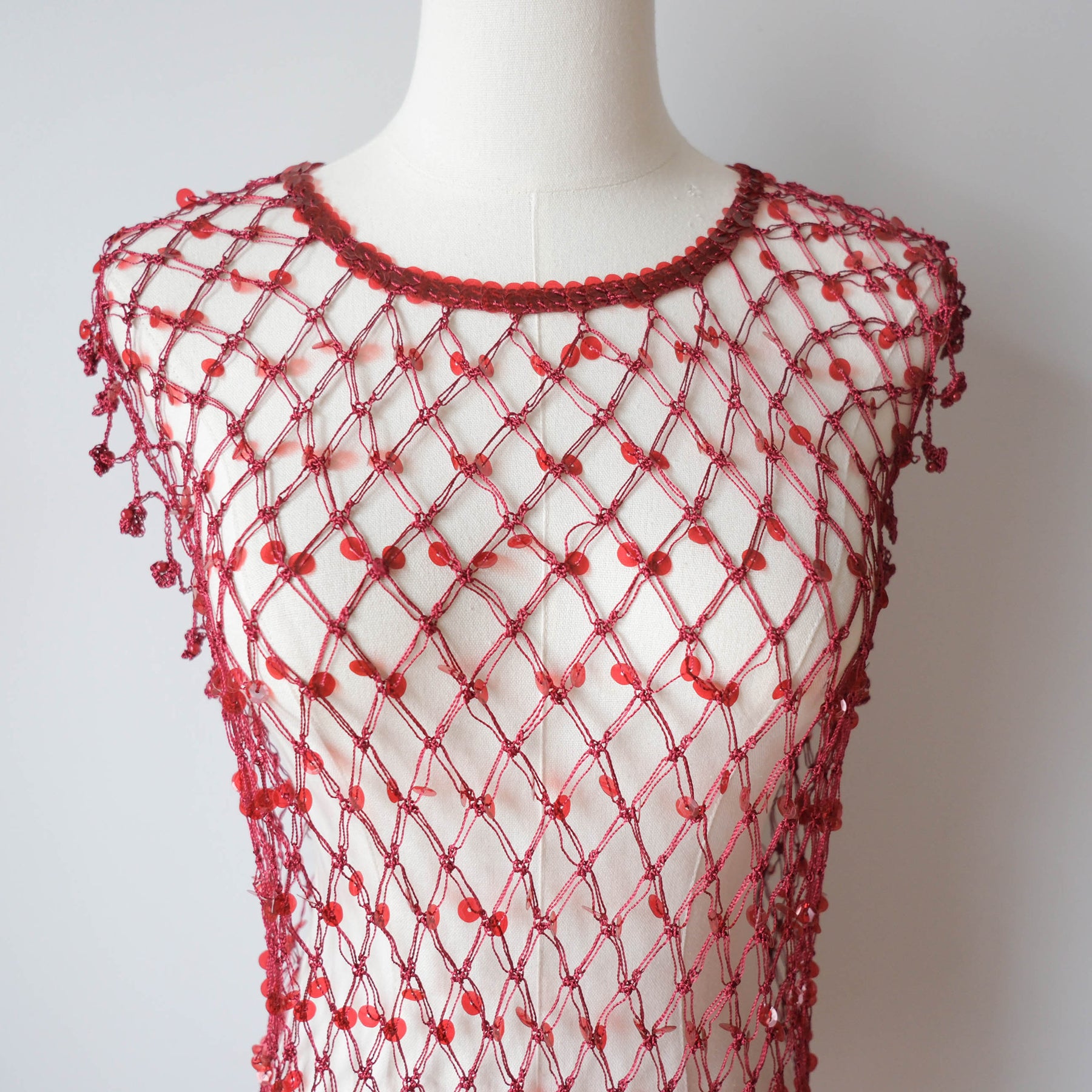 Vintage Beach Sequins Crochet Fishnet Dress