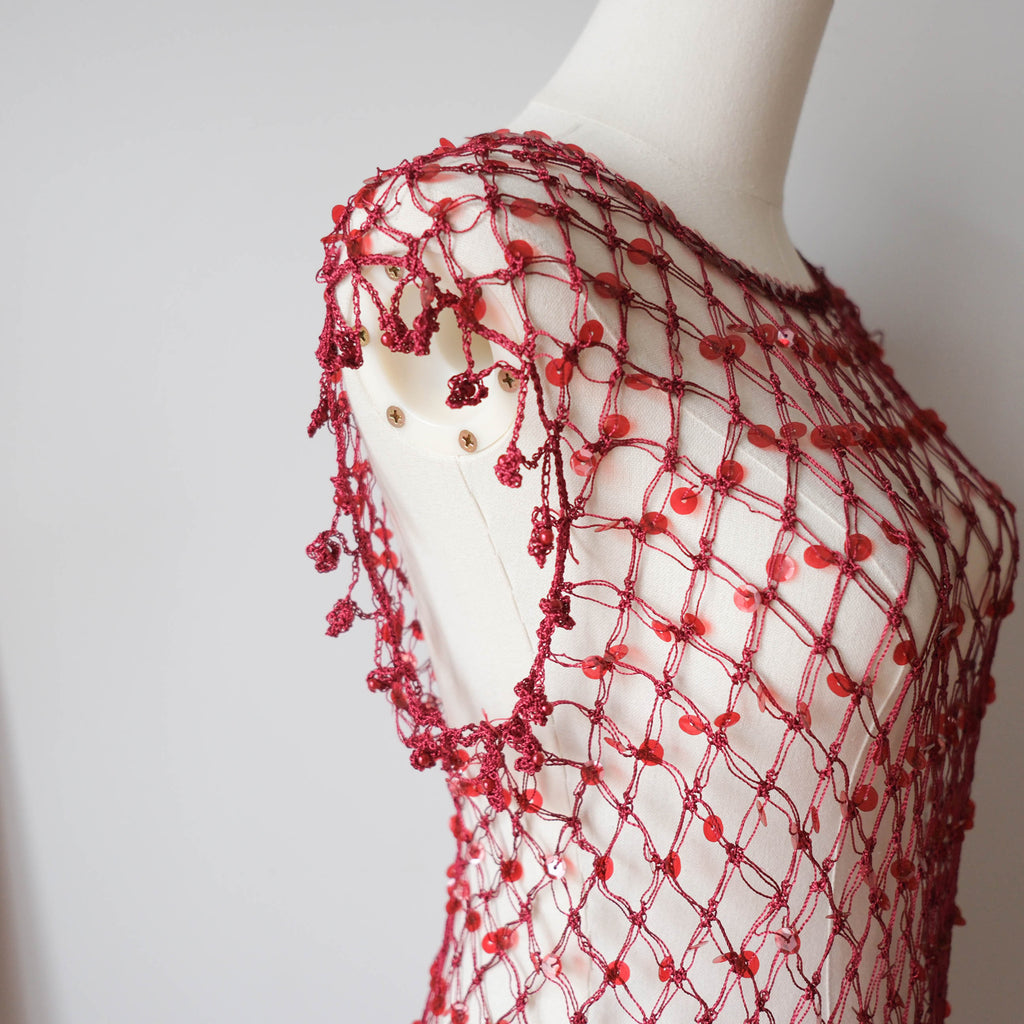 Vintage Beach Sequins Crochet Fishnet Dress