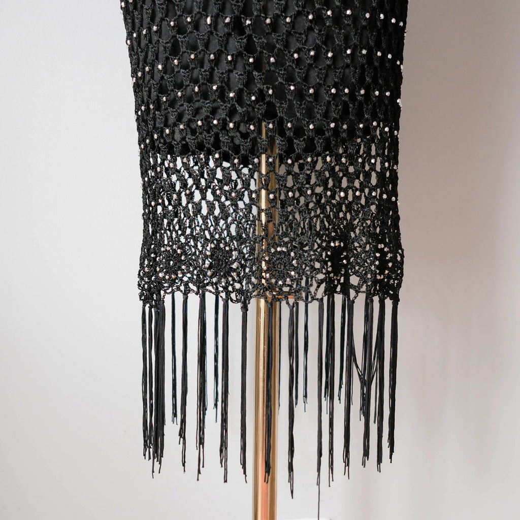 Vintage Beaded Crochet Fringe Midi Skirt