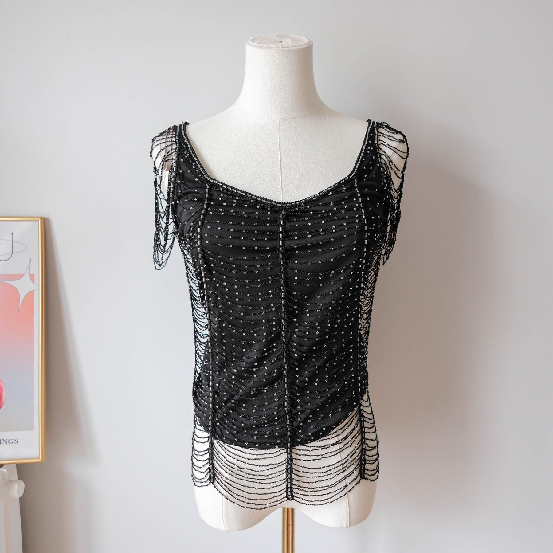 Vintage Glam Crochet Fishnet Sequins Top