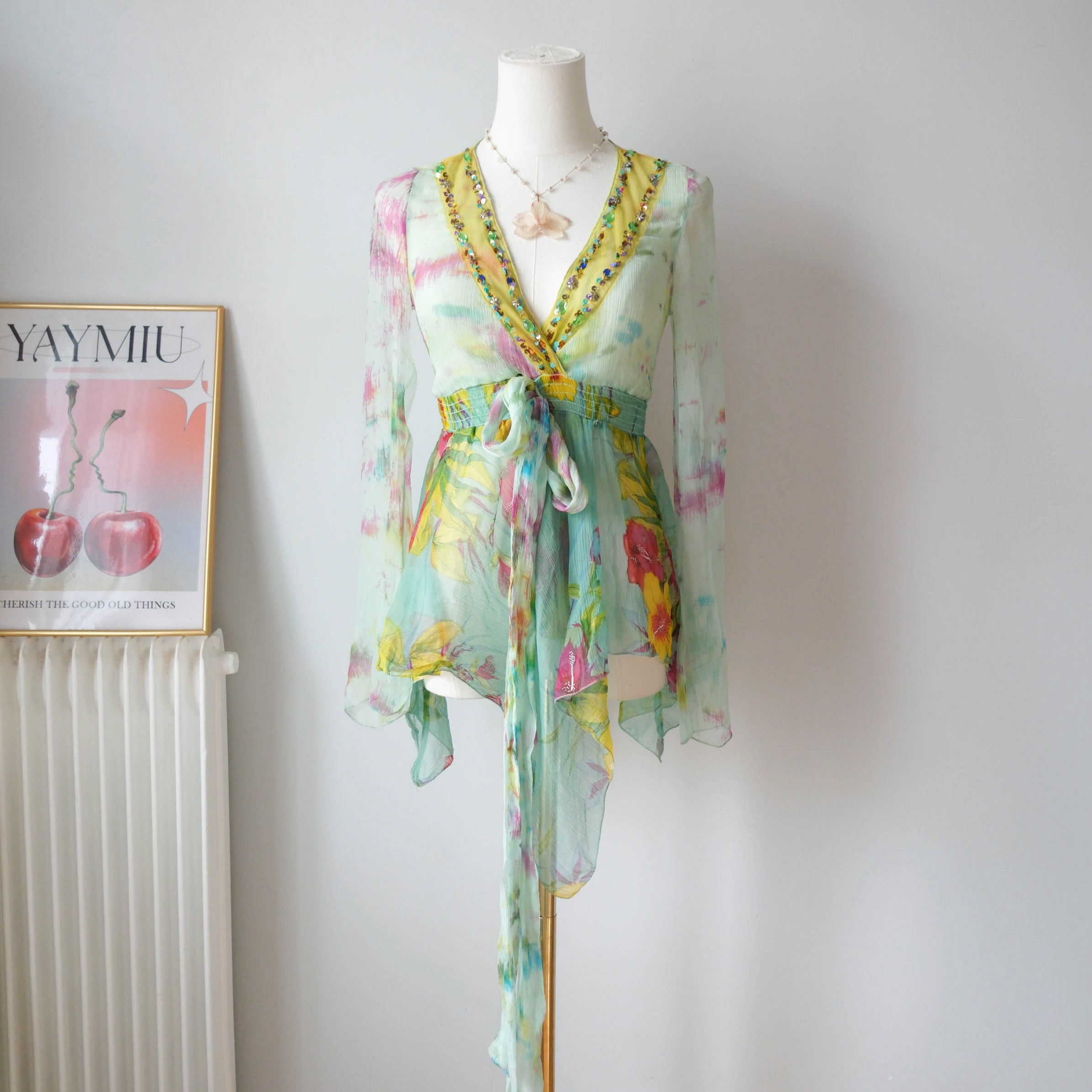MORGAN Vintage Fairy Ethereal Embellished Sheer Blouse
