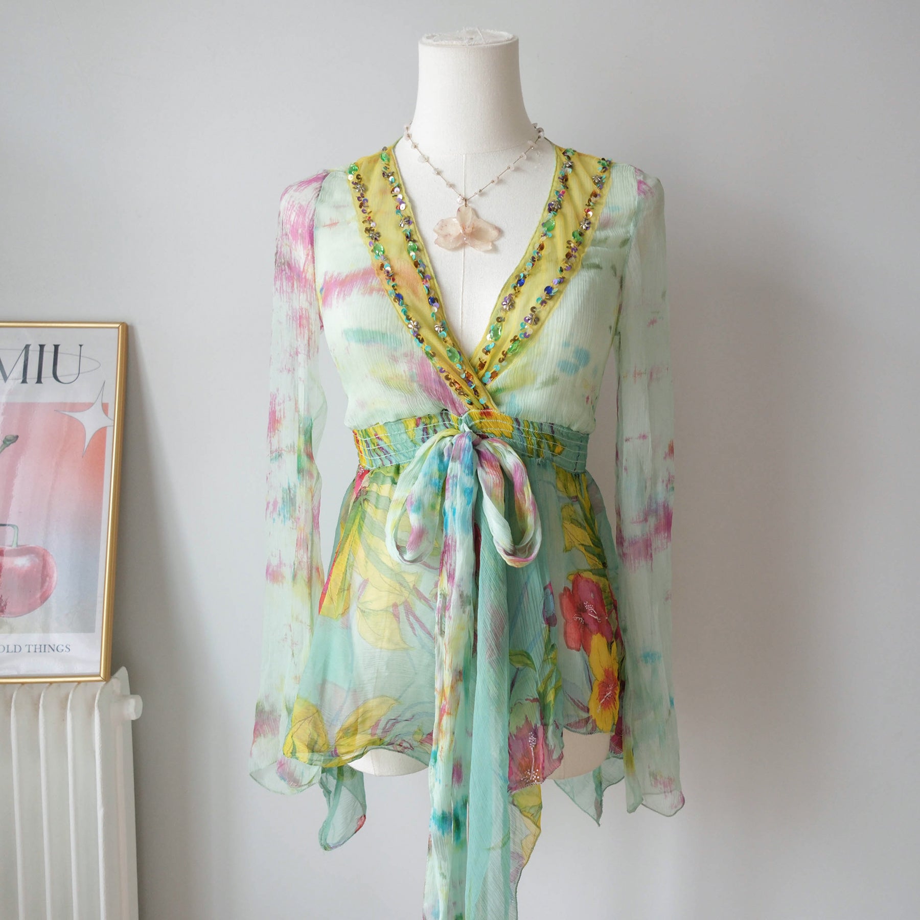 MORGAN Vintage Fairy Ethereal Embellished Sheer Blouse