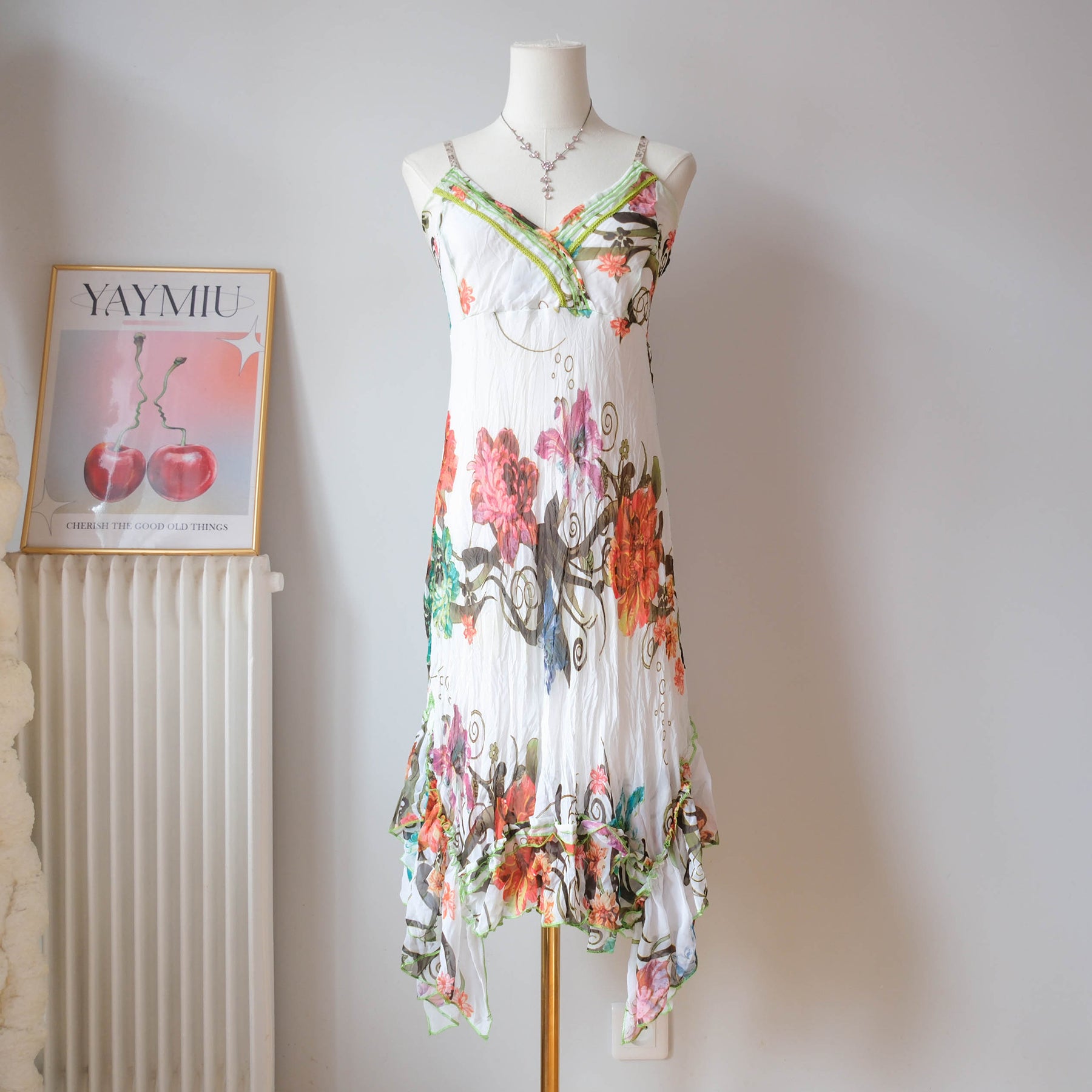 Vintage Summery Asymmetrical Floral Cami Dress