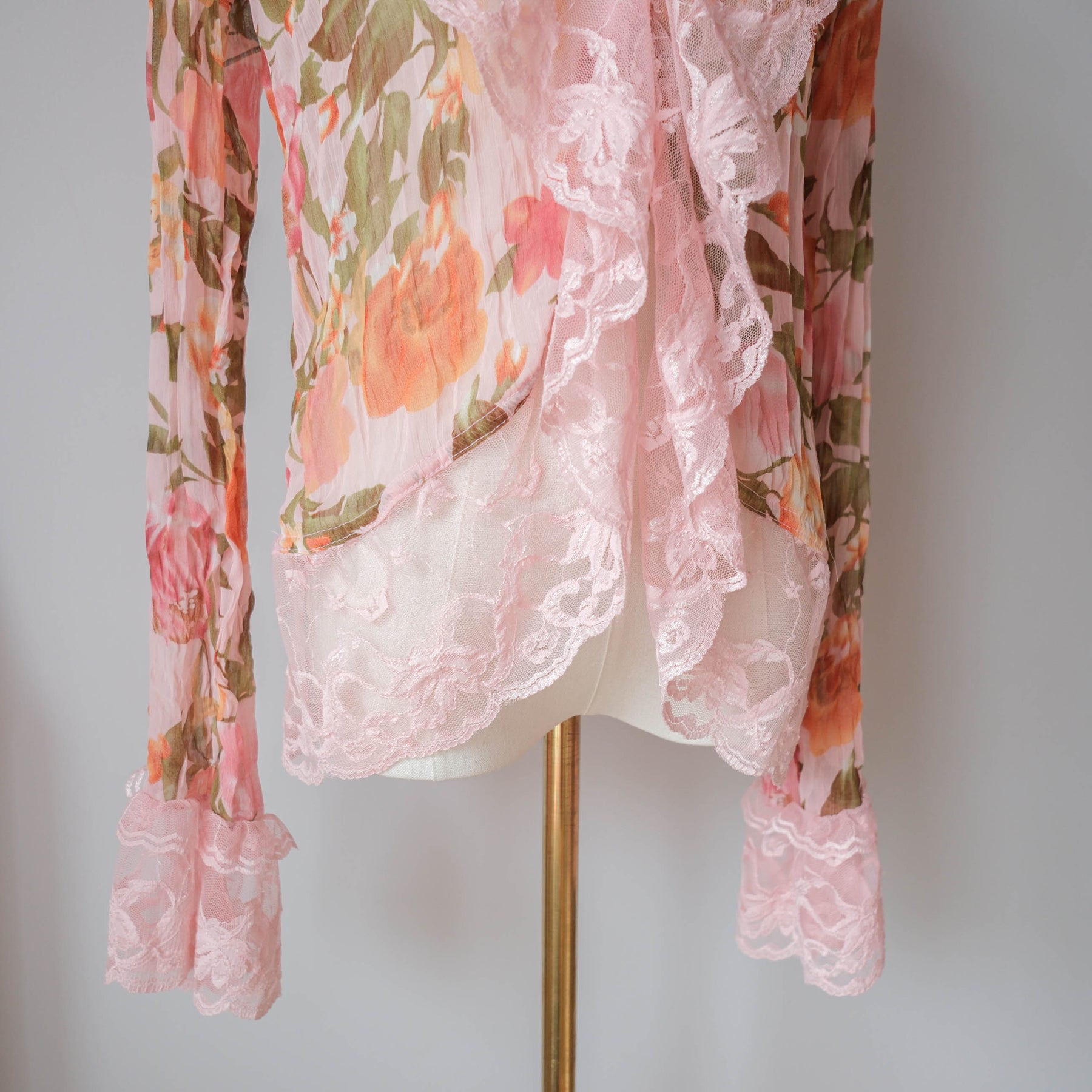 Vintage Y2K Floral Sheer Lace Ruffle Blouse