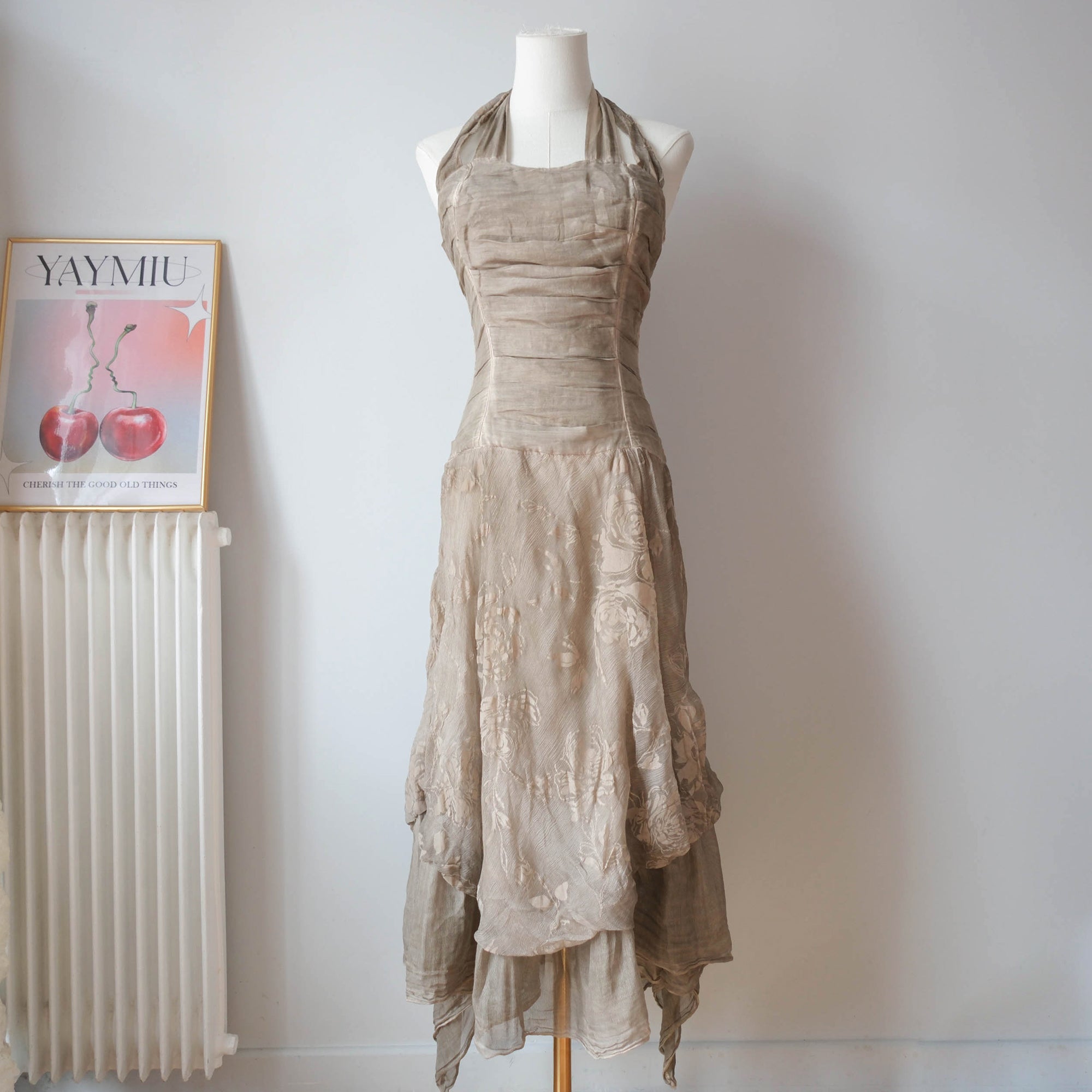 Vintage Grunge Boho Silk Halter Dress