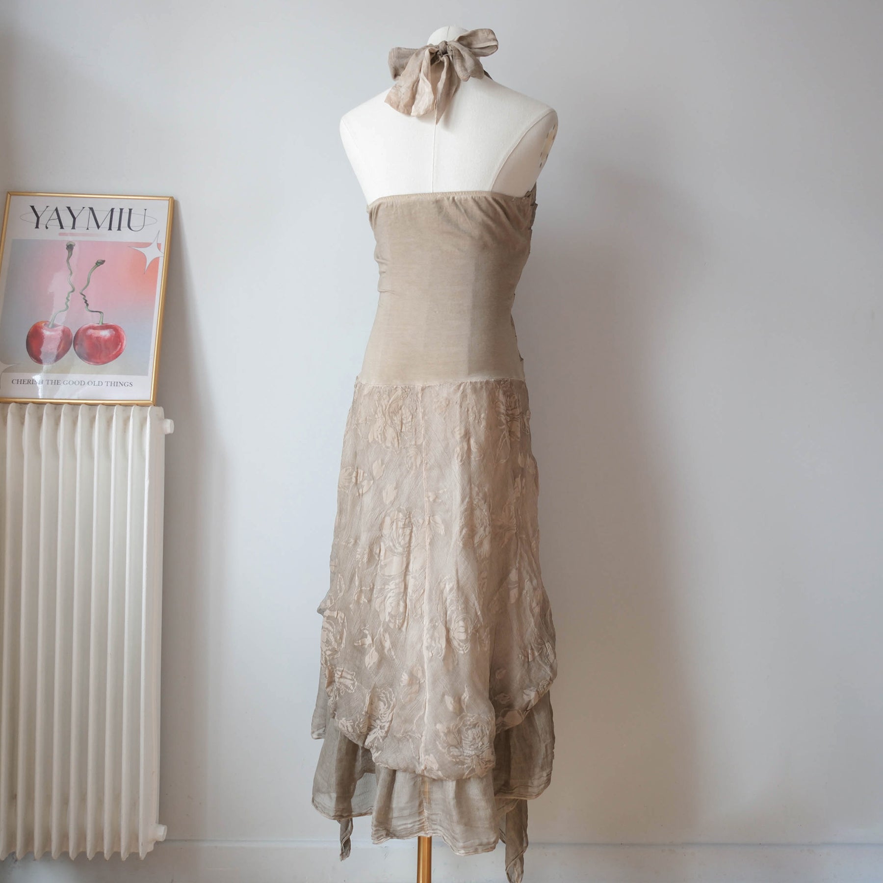 Vintage Grunge Boho Silk Halter Dress