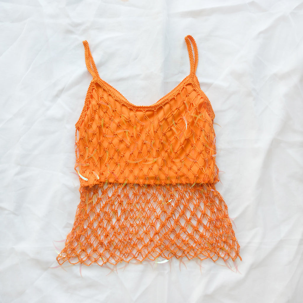 Vintage Crochet Fishnet Sequins Top