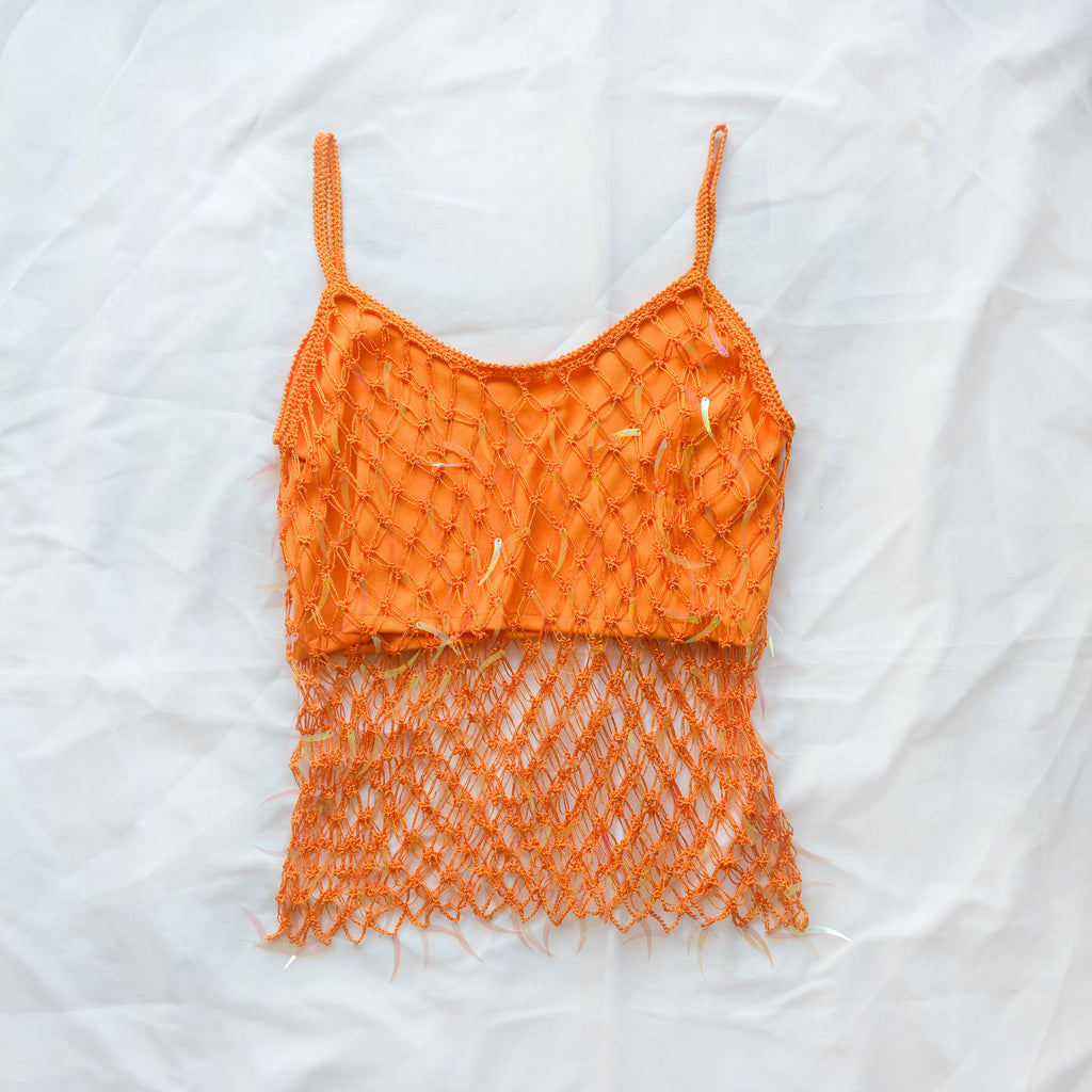 Vintage Crochet Fishnet Sequins Top