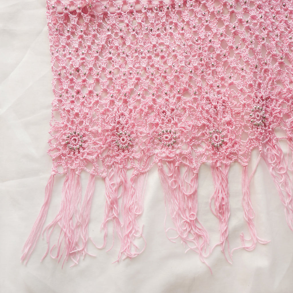 Vintage Beaded Crochet Fringe Midi Skirt