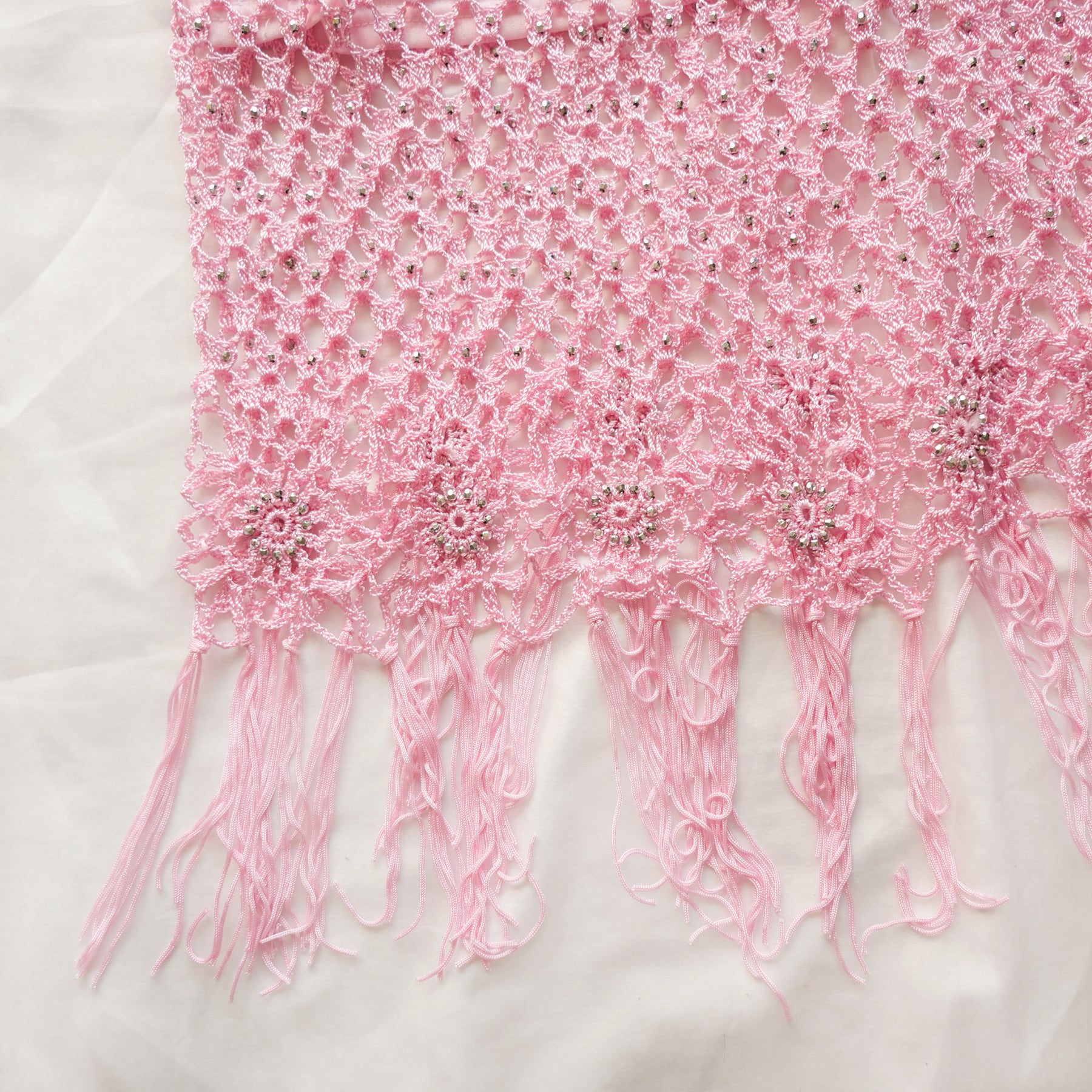 Vintage Beaded Crochet Fringe Midi Skirt