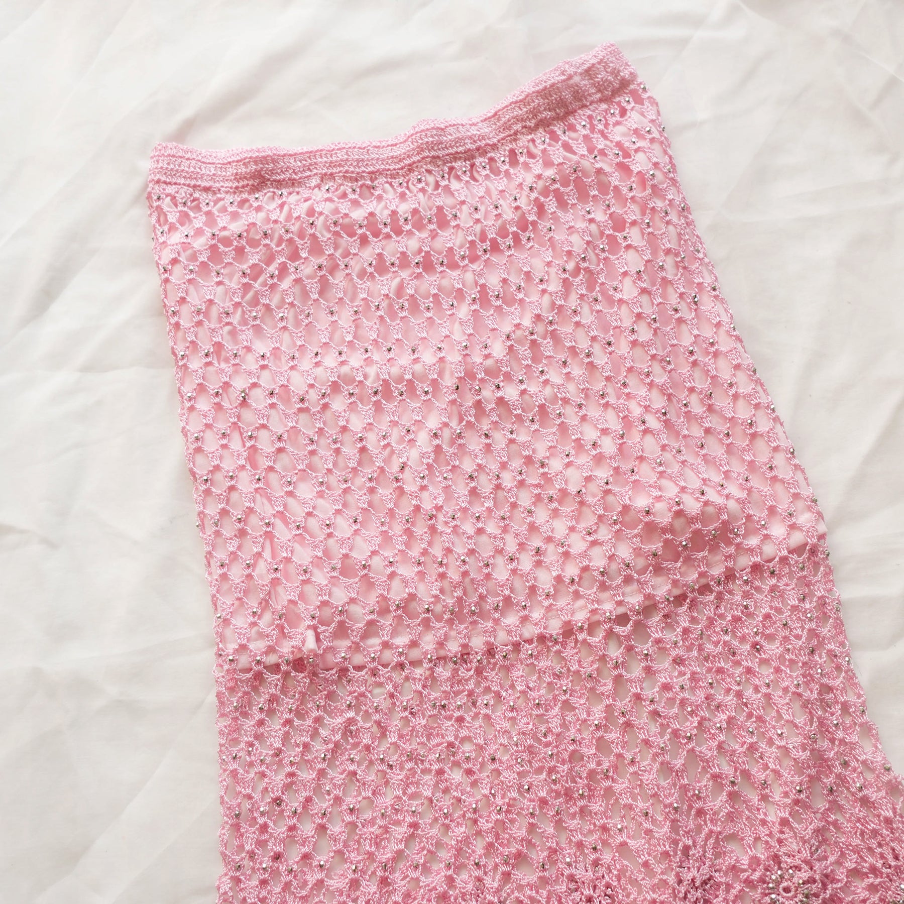 Vintage Beaded Crochet Fringe Midi Skirt