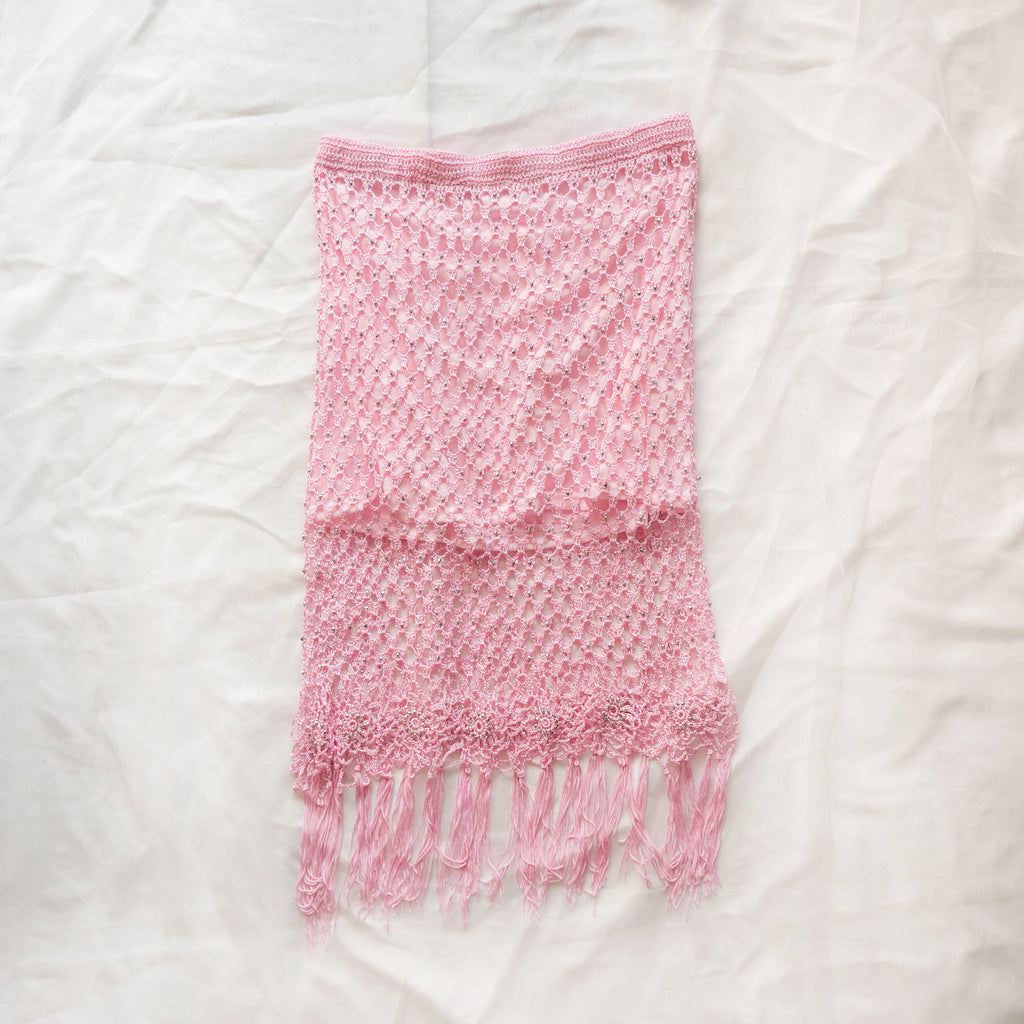 Vintage Beaded Crochet Fringe Midi Skirt
