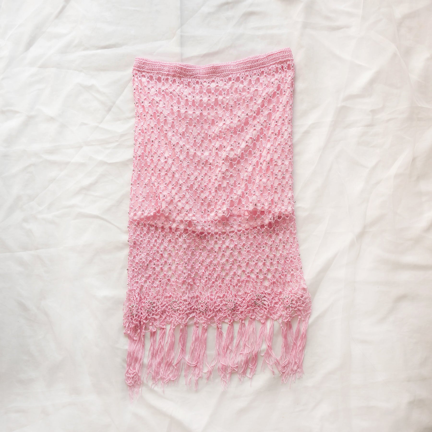 Vintage Beaded Crochet Fringe Midi Skirt