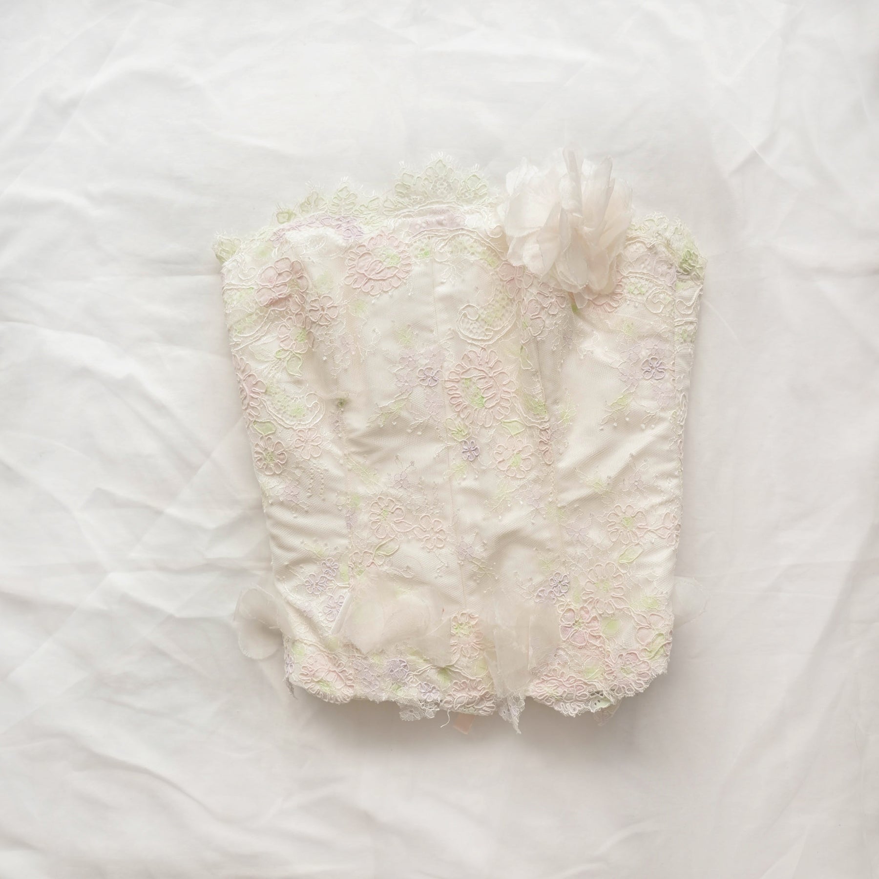 Vintage Floral Bustier Top with Lace Up Back