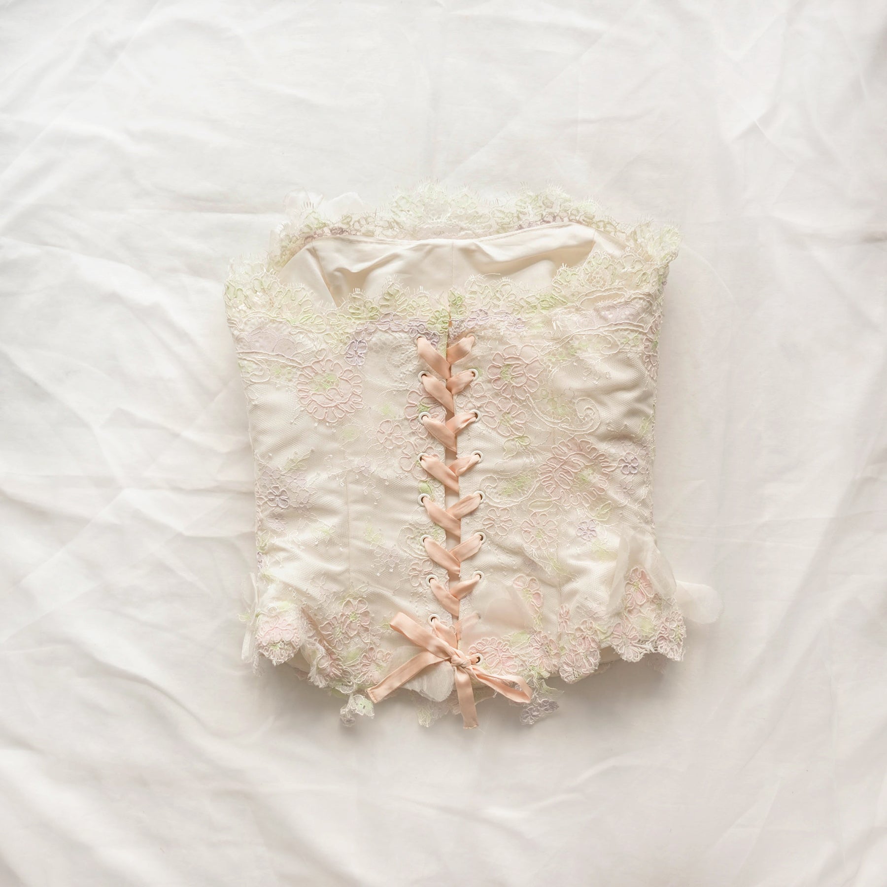 Vintage Floral Bustier Top with Lace Up Back