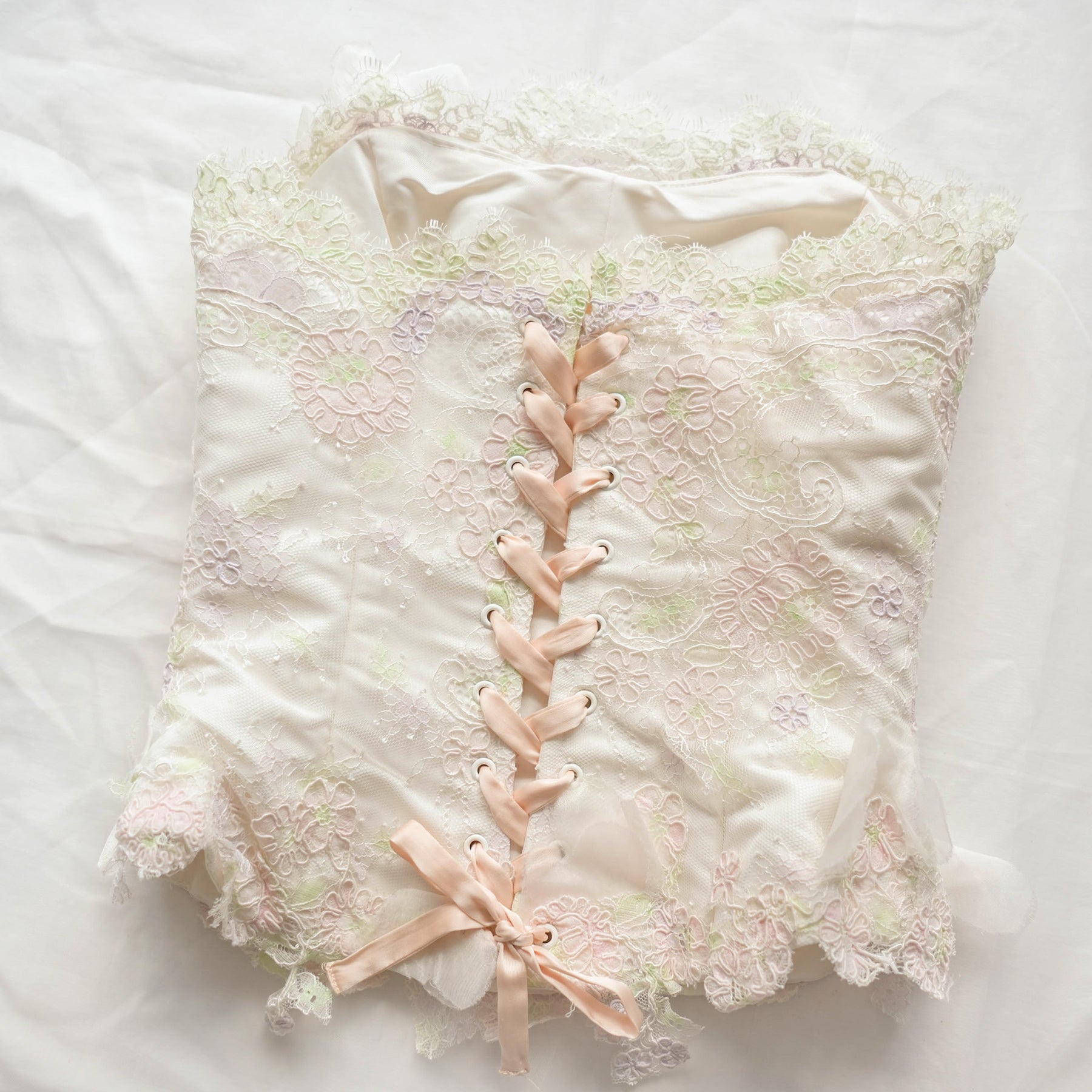 Vintage Floral Bustier Top with Lace Up Back