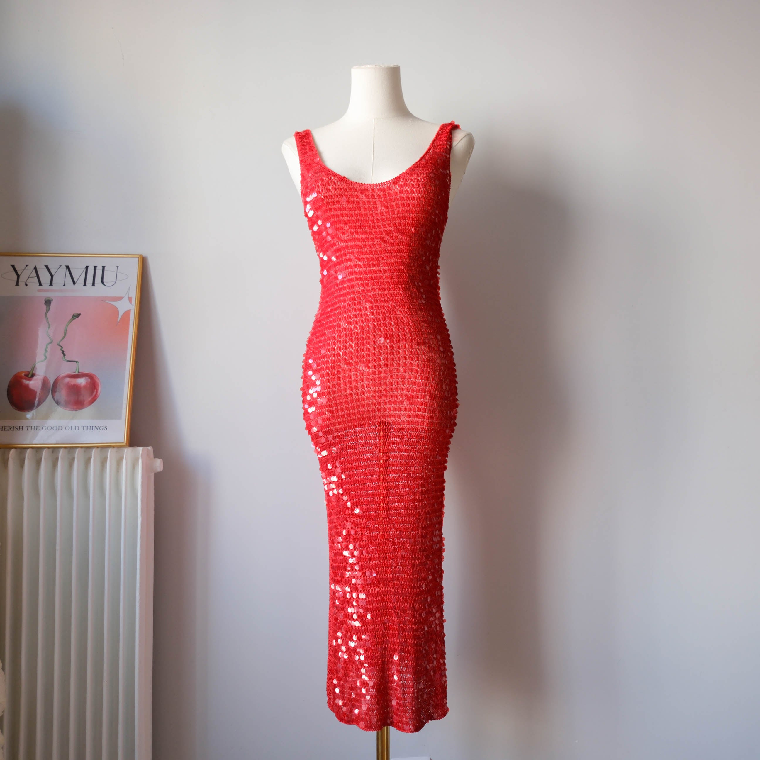 Vintage Party Sequins Crochet Midi Dress