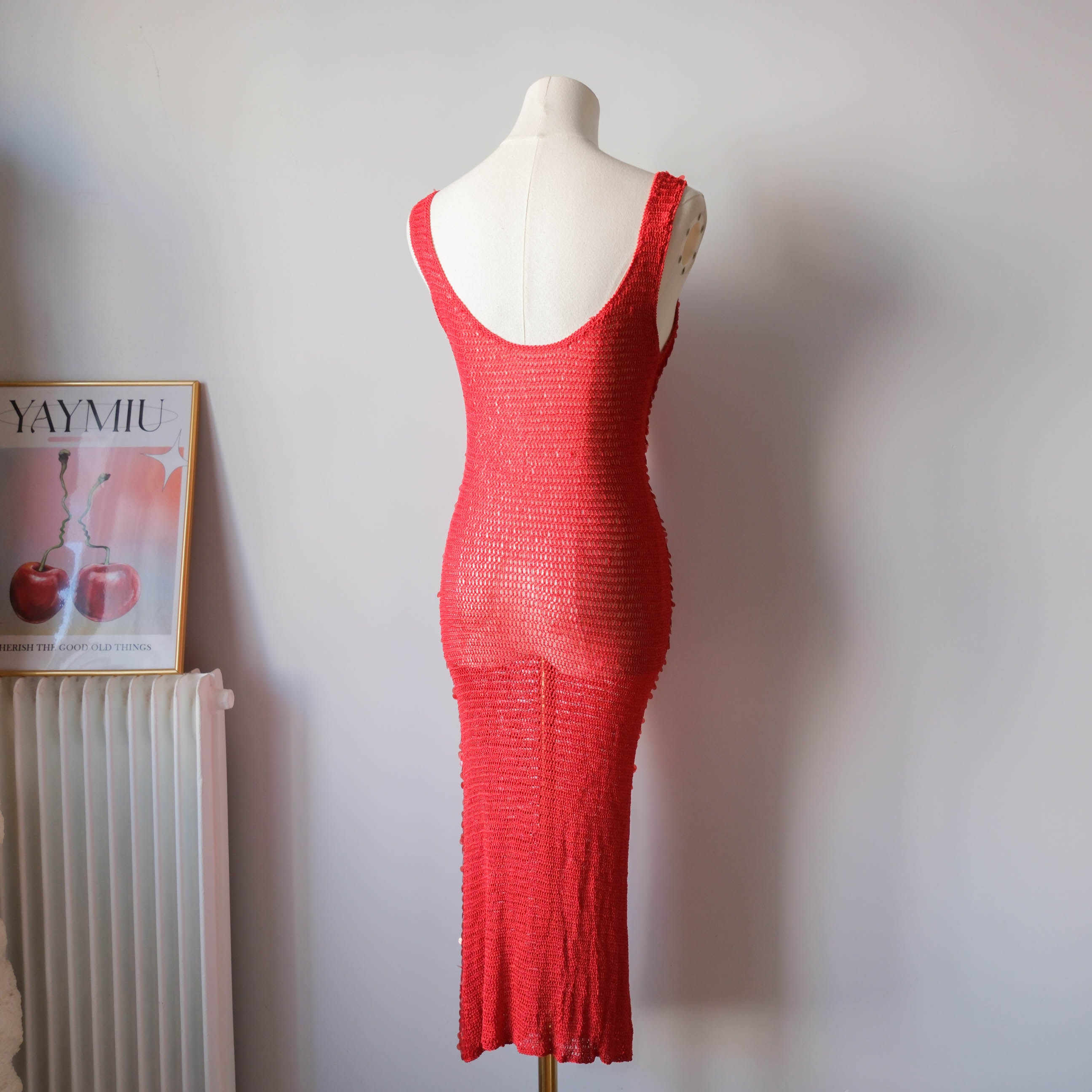 Vintage Party Sequins Crochet Midi Dress