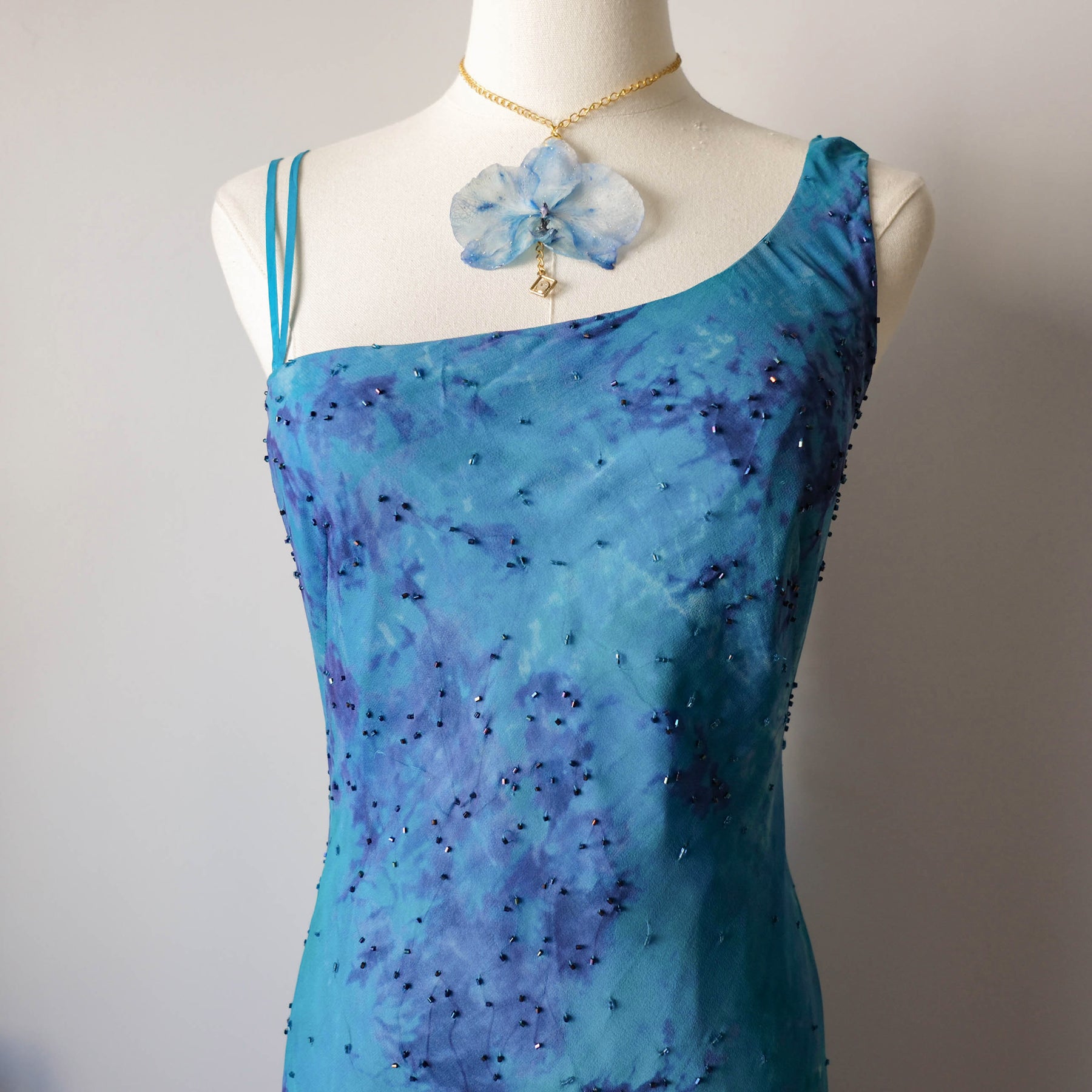 Vintage Elegant Beaded Ruffle Maxi Dress
