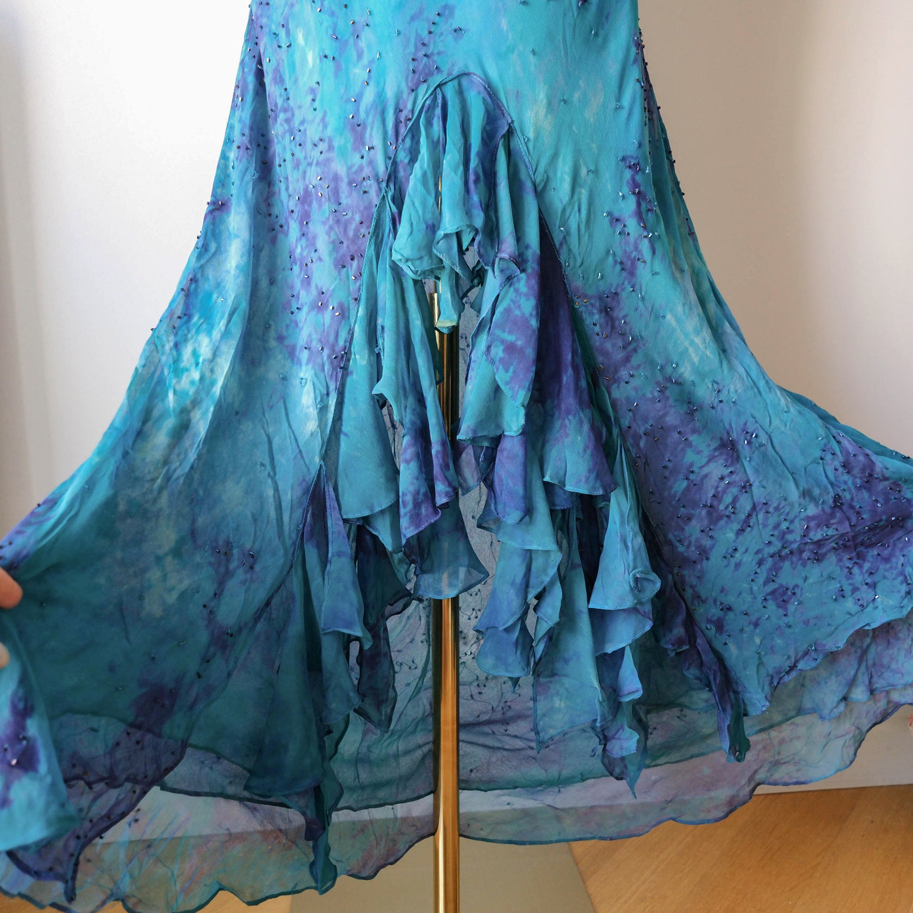 Vintage Elegant Beaded Ruffle Maxi Dress