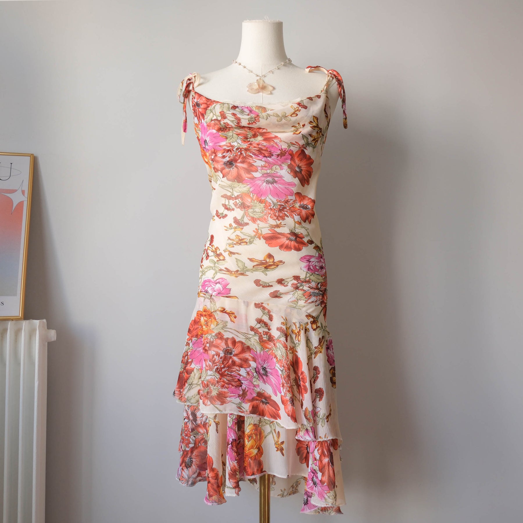 Vintage Summery Floral Cowl Neck Dress
