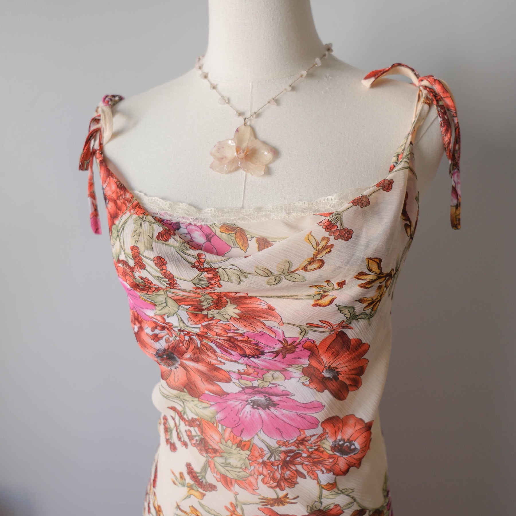 Vintage Summery Floral Cowl Neck Dress