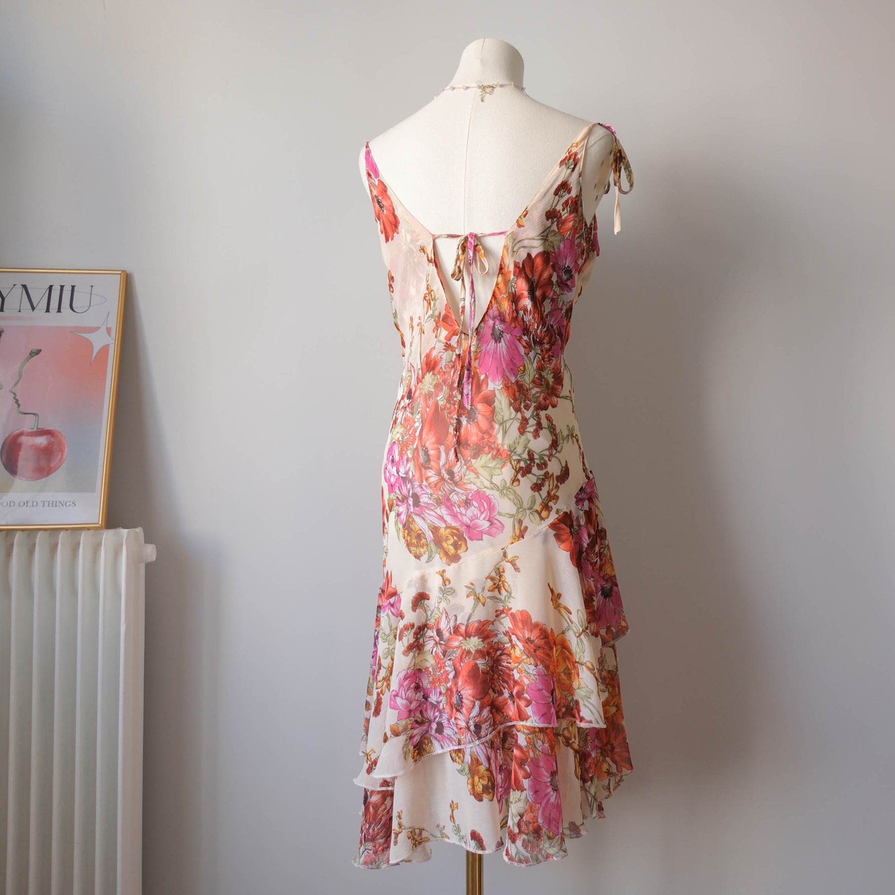 Vintage Summery Floral Cowl Neck Dress