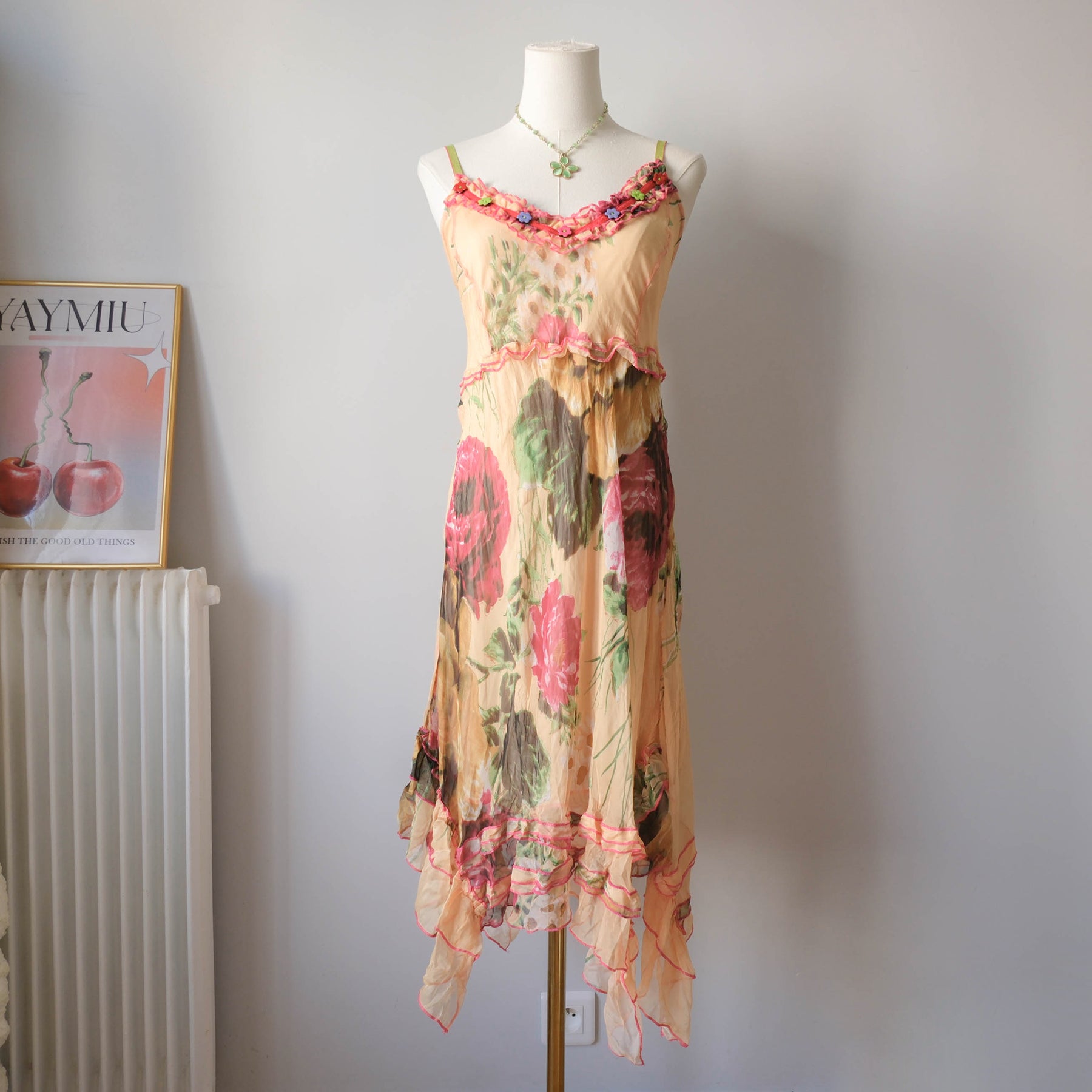 Vintage Summery Asymmetrical Floral Cami Dress